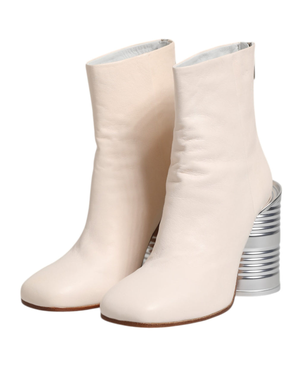 Maison Margiela White Calf Leather Can Heel Boots Shoes