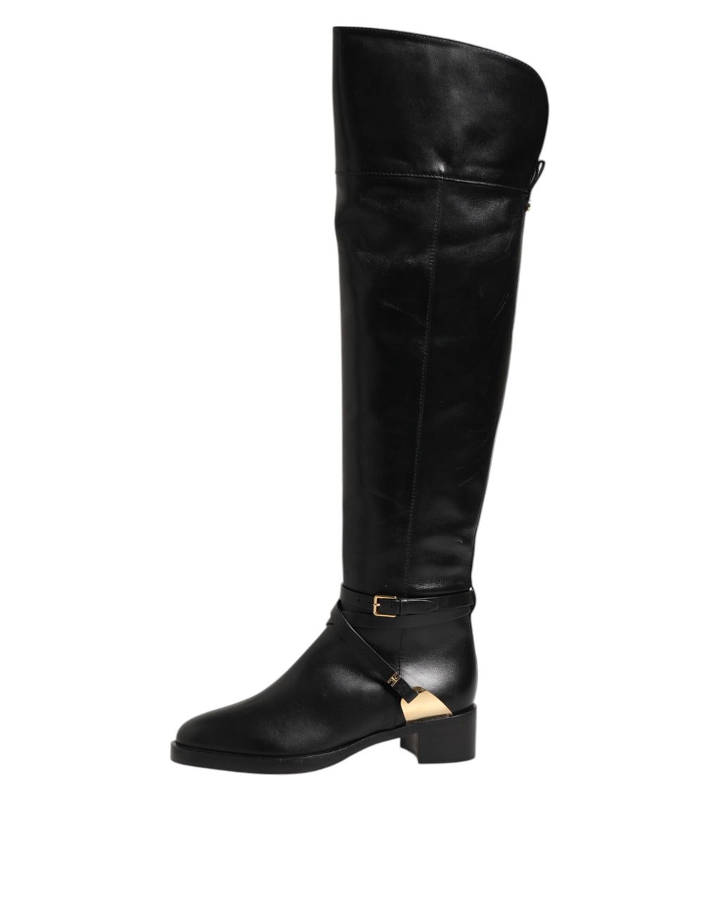 Elisabetta Franchi Black Leather Buckled High Boots Shoes