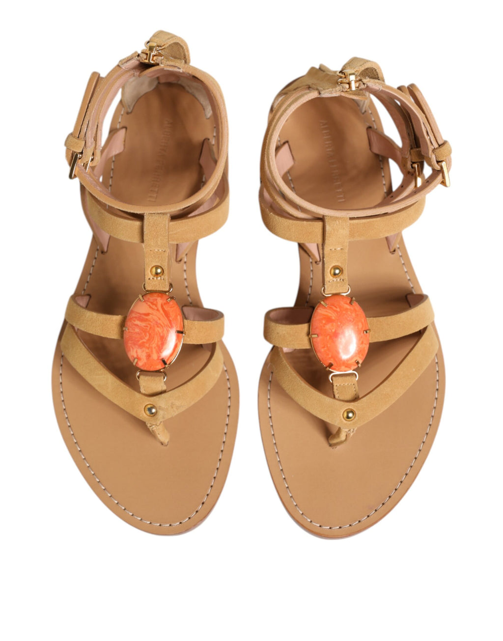 Alberta Ferretti Brown Flip Flops Zipper Ankle Strap Shoes