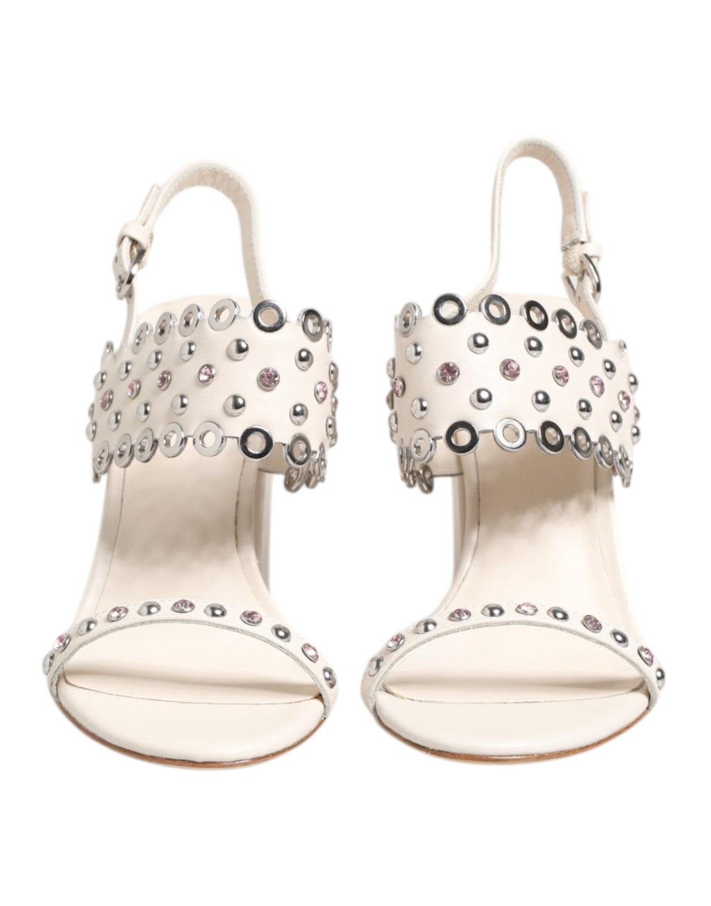 ASH White Block Heeled Studded Quarter Strap Sandals Shoes