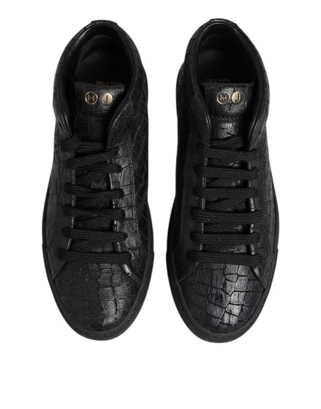 HIDE & JACK Black Leather Lace Up Mid Top Sneakers Shoes