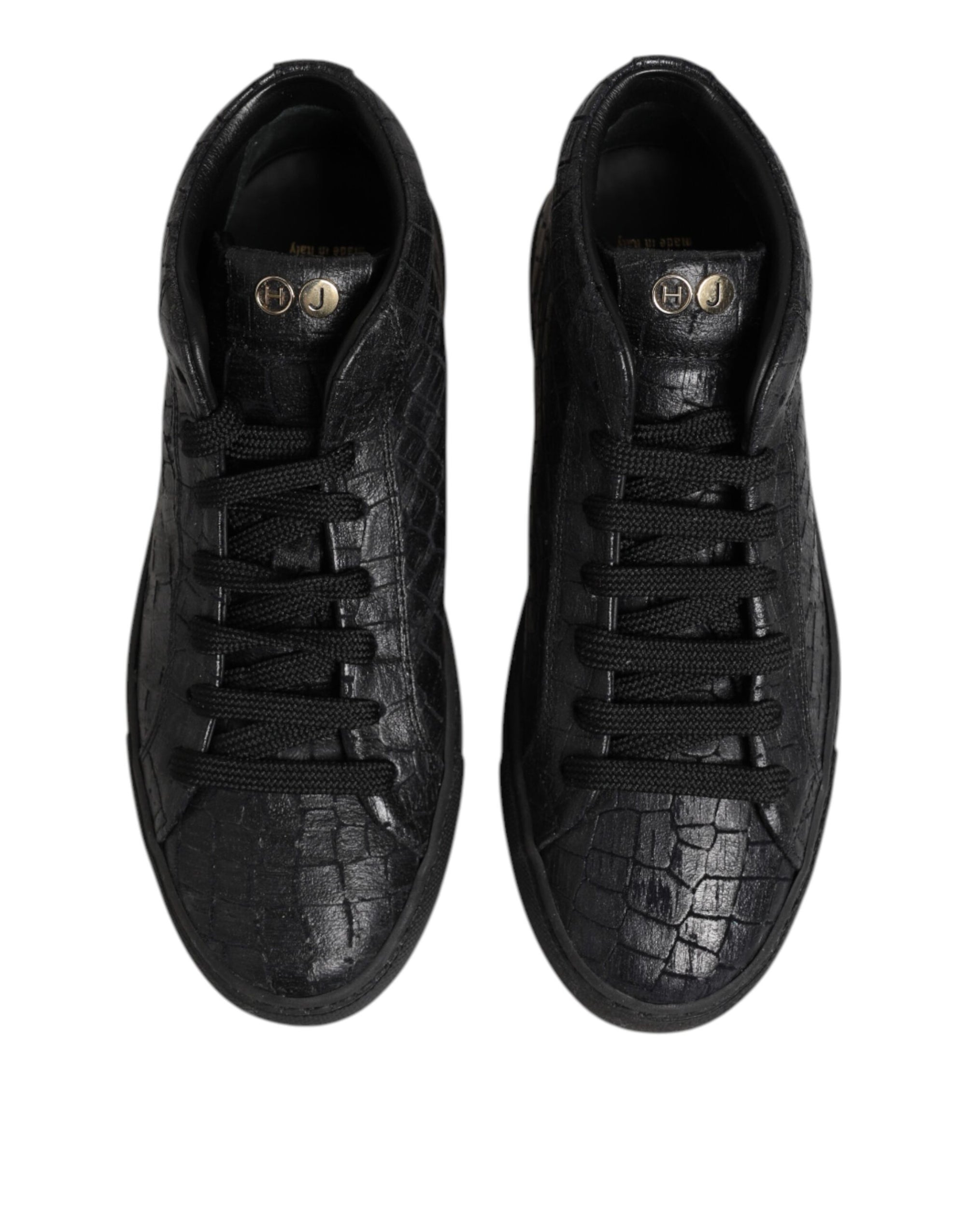 HIDE & JACK Black Leather Lace Up Mid Top Sneakers Shoes