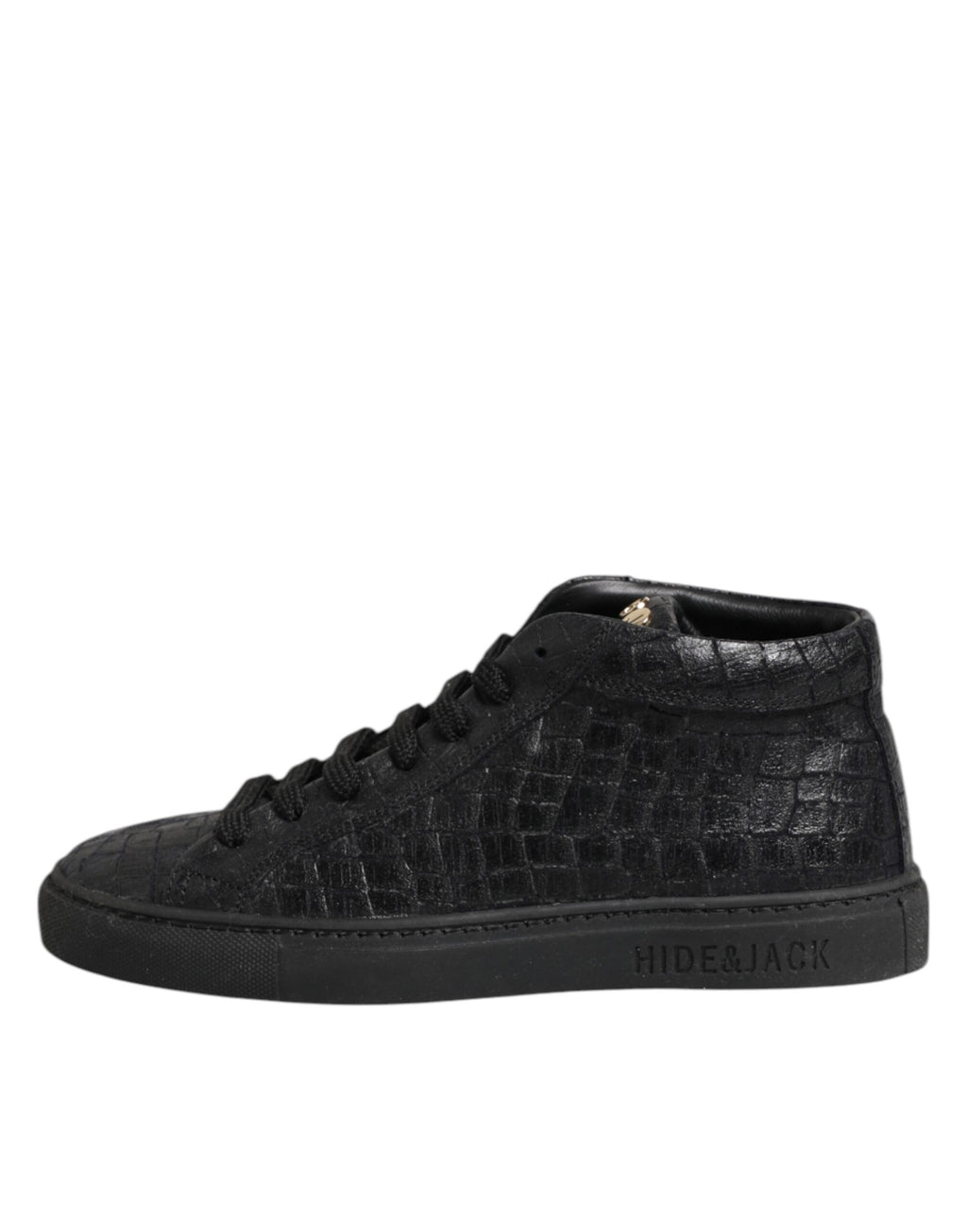 HIDE & JACK Black Leather Lace Up Mid Top Sneakers Shoes