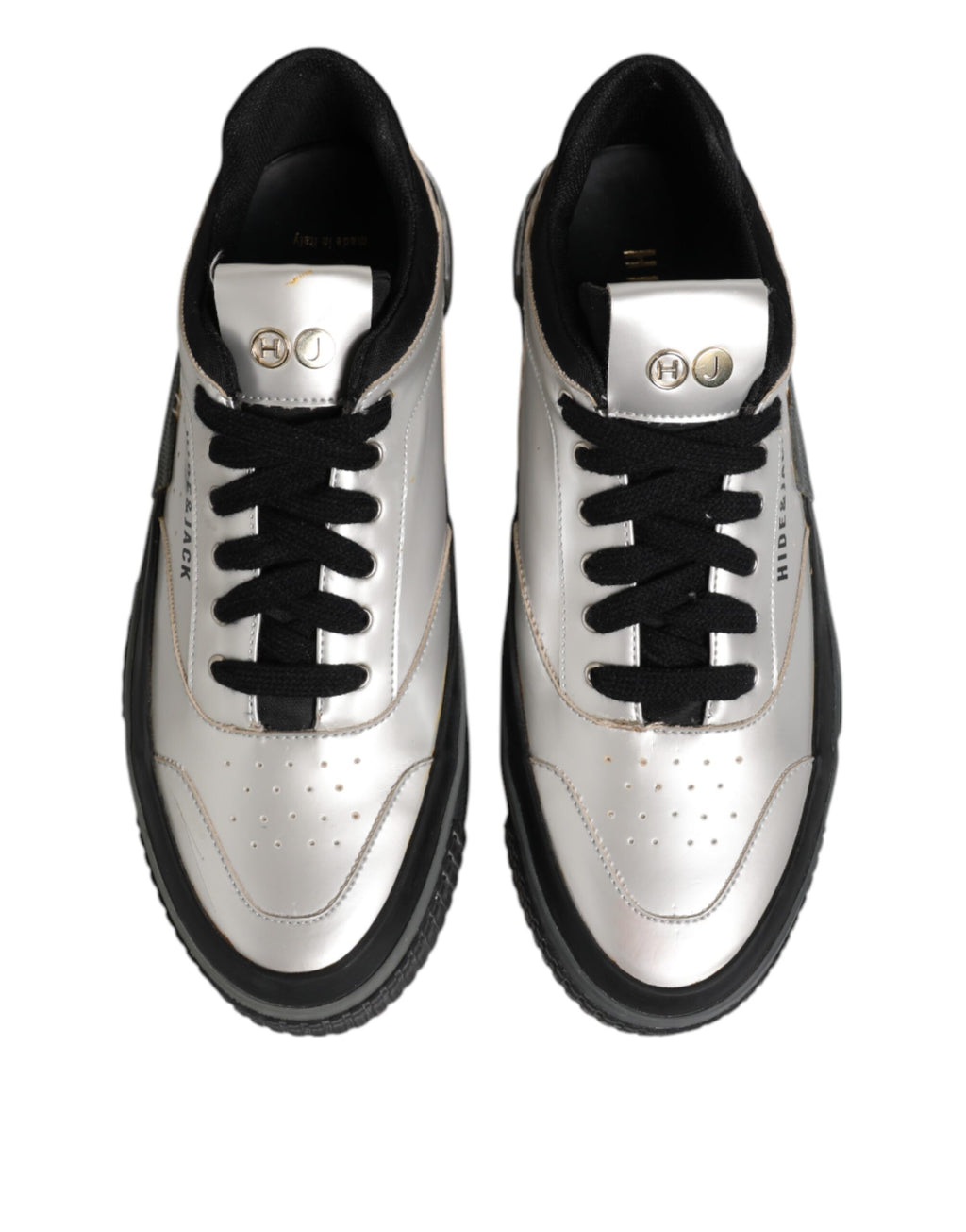 HIDE & JACK Silver Leather Lace Up Low Top Sneakers Shoes