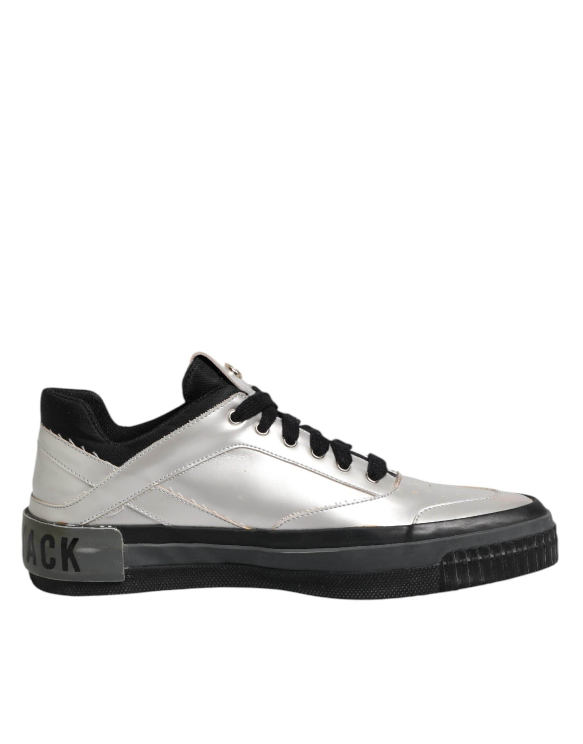 HIDE & JACK Silver Leather Lace Up Low Top Sneakers Shoes
