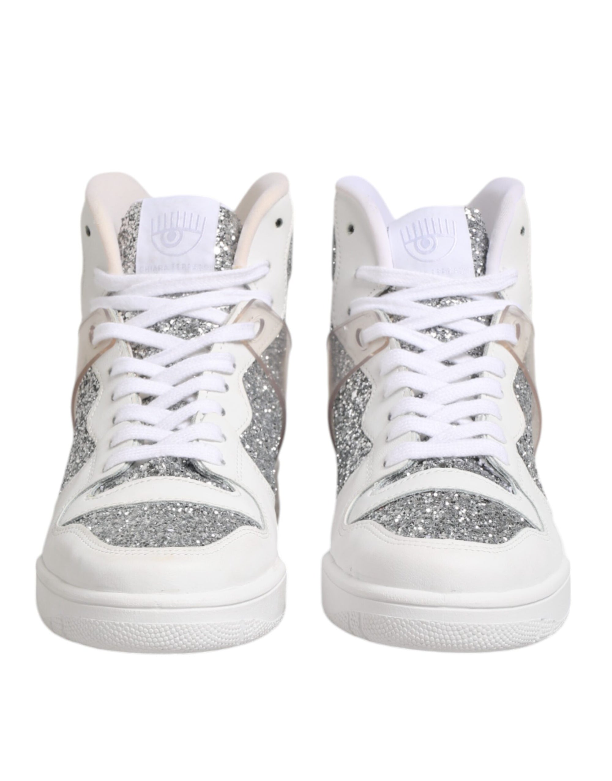 Chiara Ferragni White Silver High Top Women Sneakers Shoes