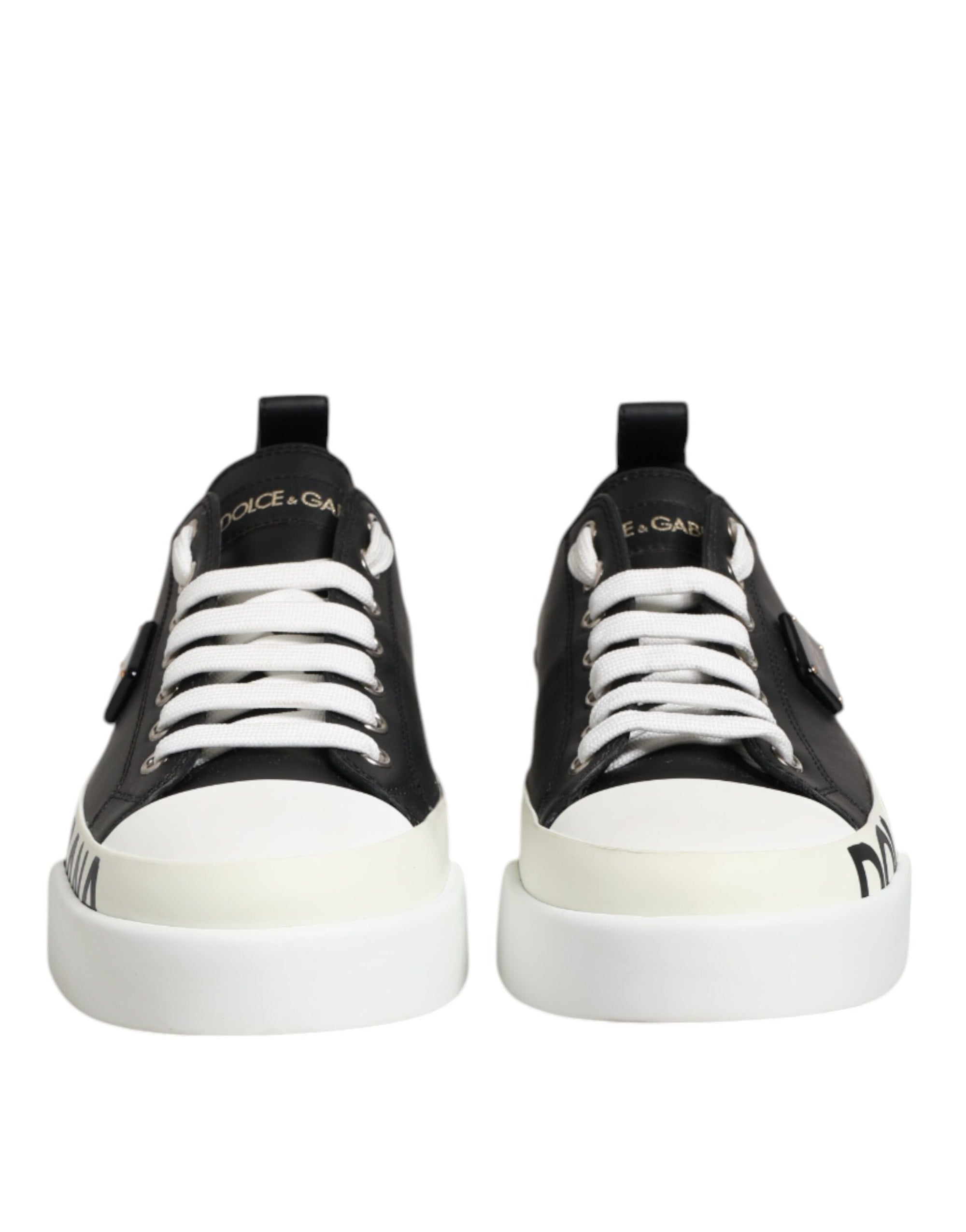 Dolce & Gabbana Black White Leather Low Top Sneakers Shoes