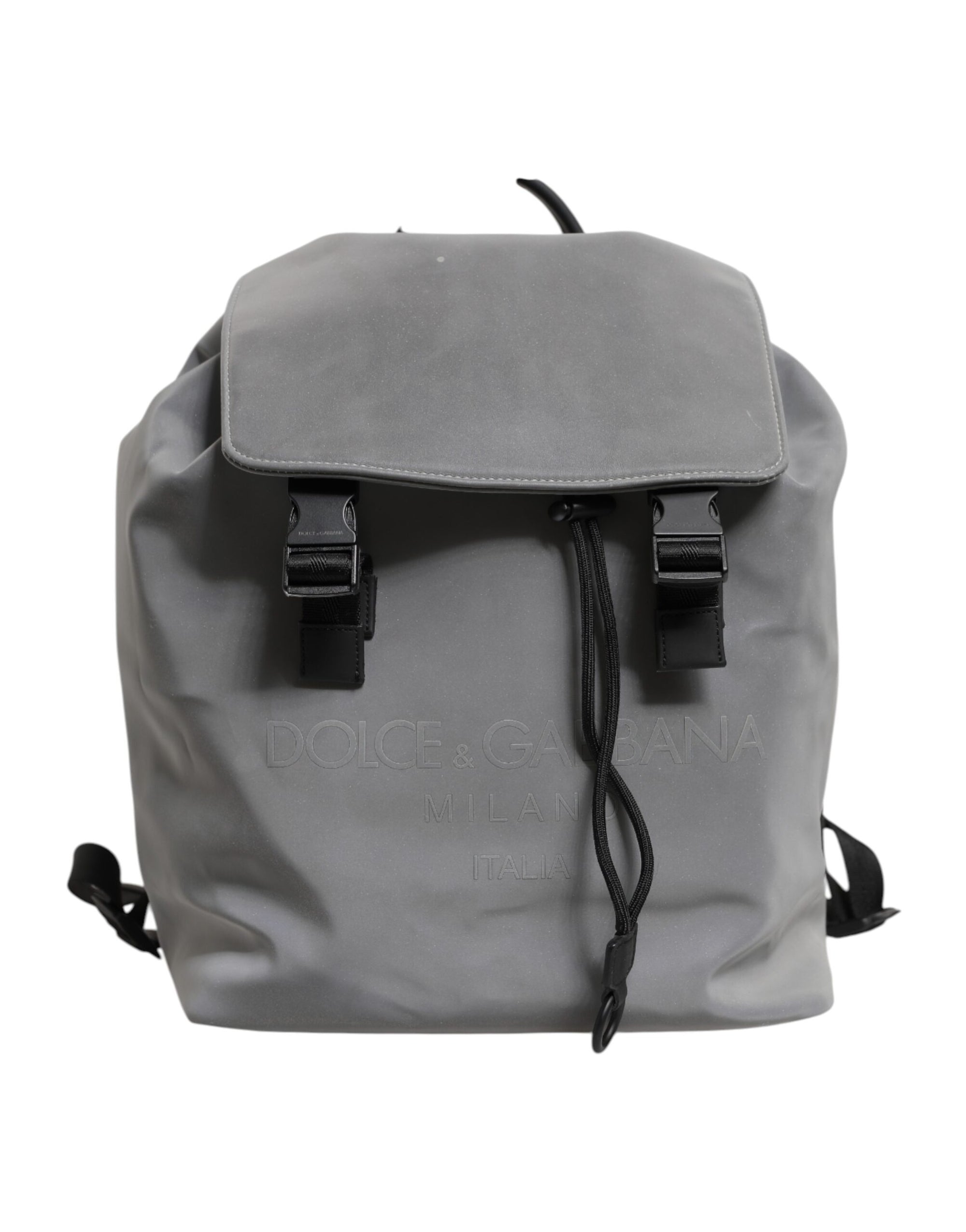 Dolce & Gabbana Gray Palermo Reflector Buckles Drawstring Backpack Bag
