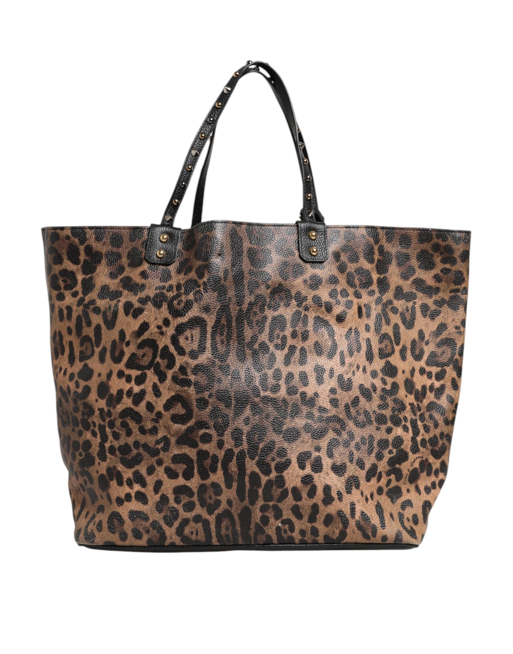 Dolce & Gabbana Brown Leopard BEATRICE Leather Logo Plaque Tote Bag