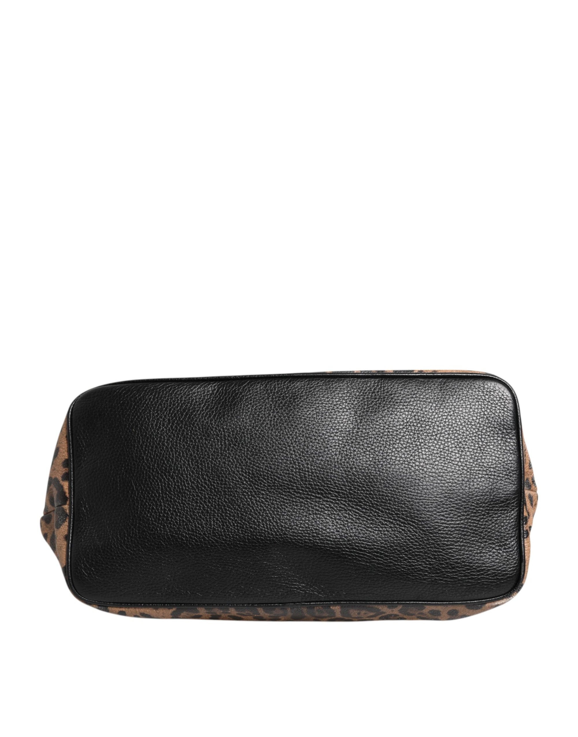 Dolce & Gabbana Brown Leopard BEATRICE Leather Logo Plaque Tote Bag