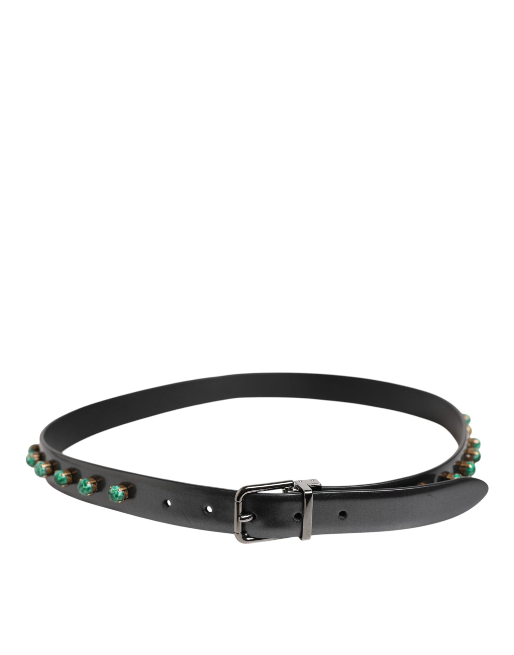 Dolce & Gabbana Black Leather Studded Silver Tone Buckle Belt