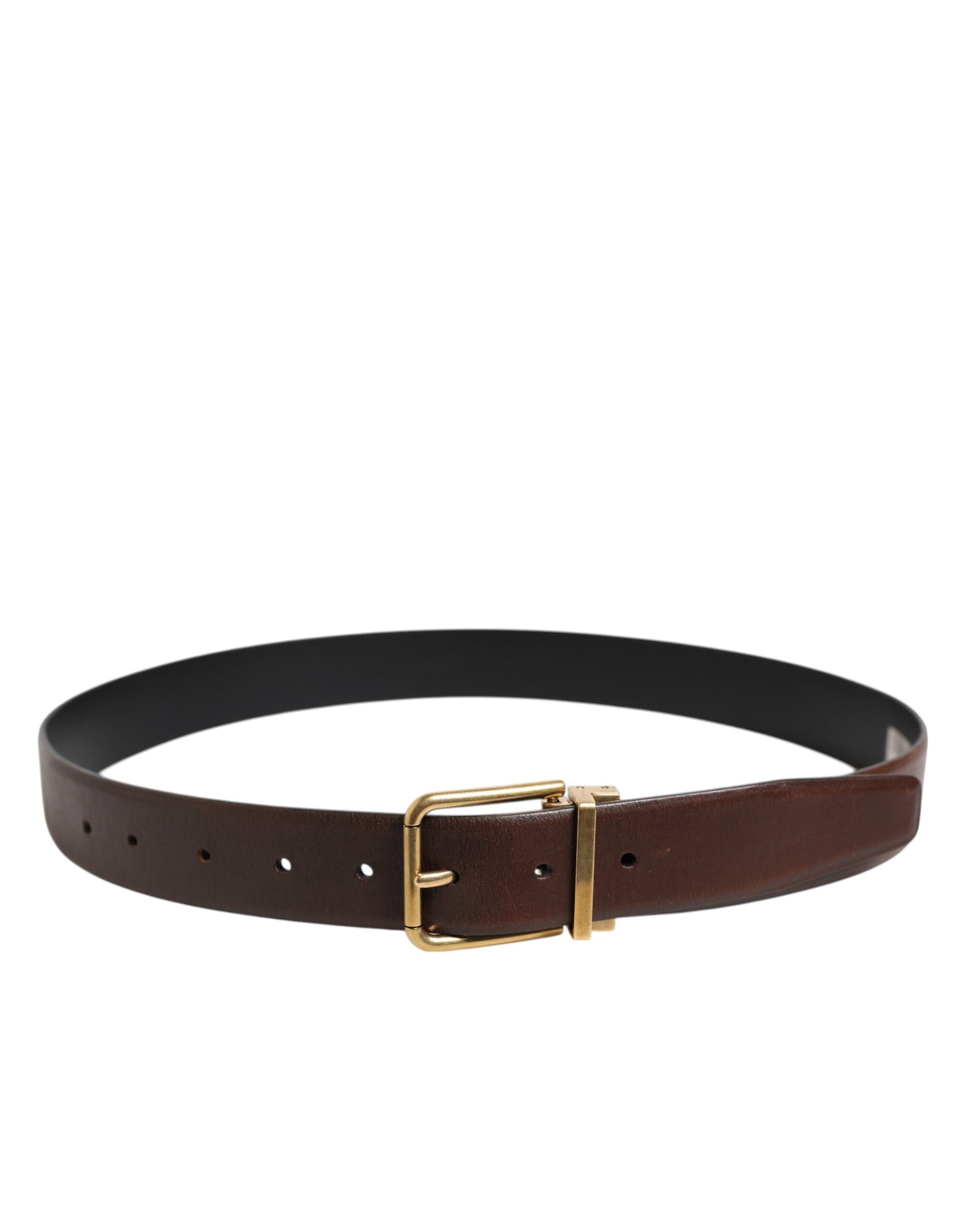 Dolce & Gabbana Brown Classic Gold Metal Logo Buckle Men Belt