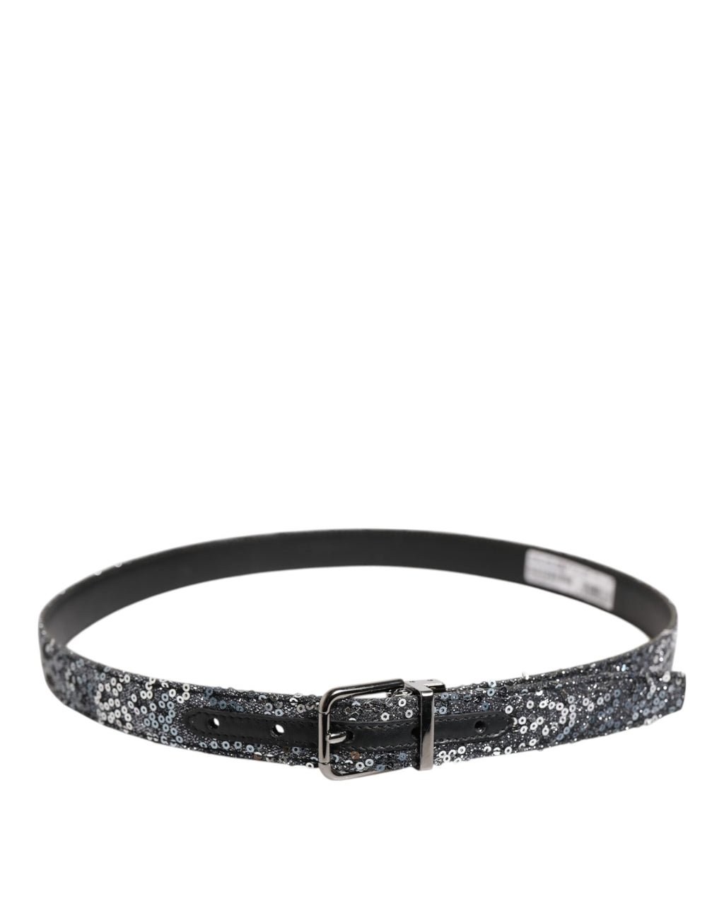 Dolce & Gabbana Black Sequins Silver Metal Logo Buckle Belt
