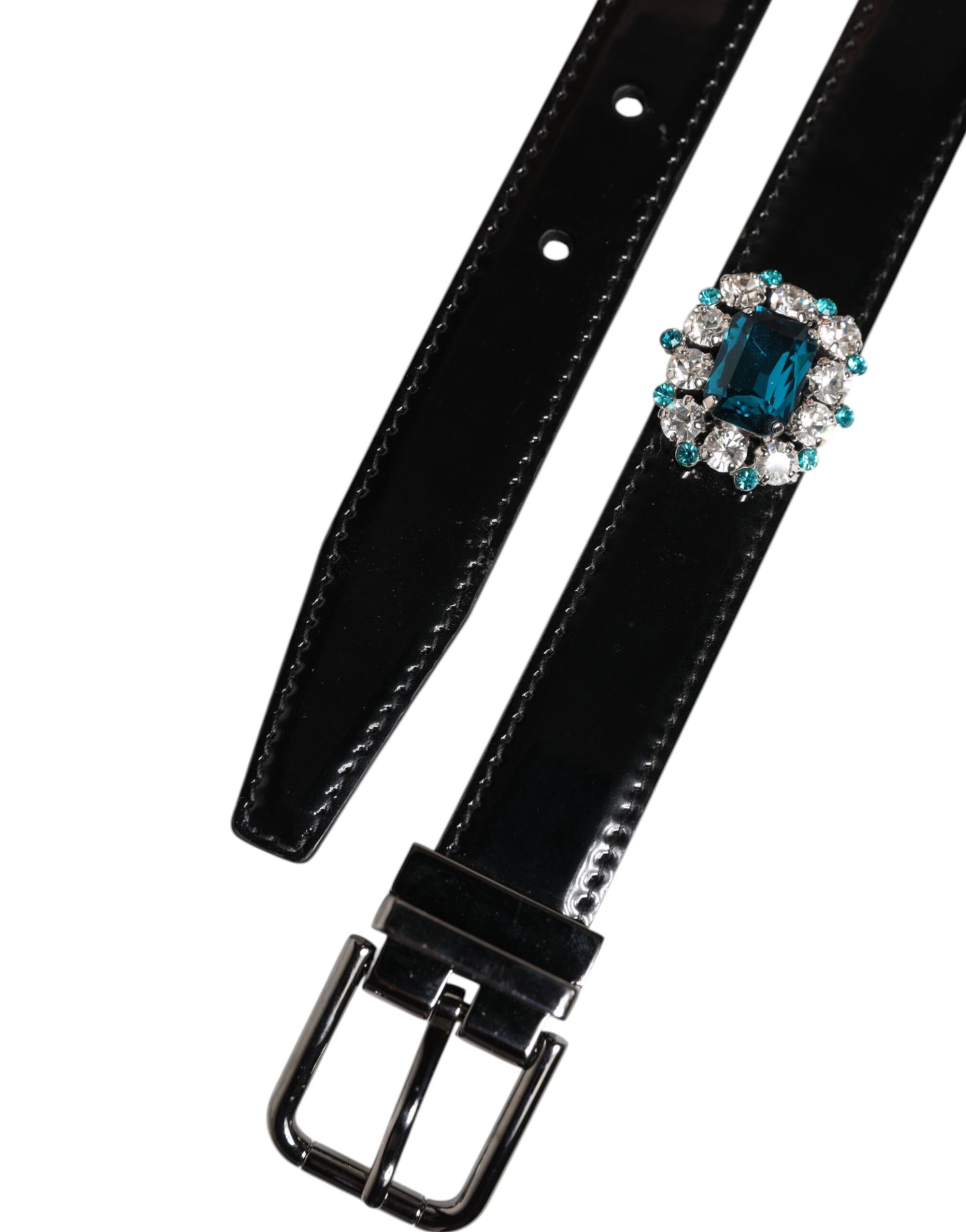 Dolce & Gabbana Black Embellished Metal Logo Buckle Belt