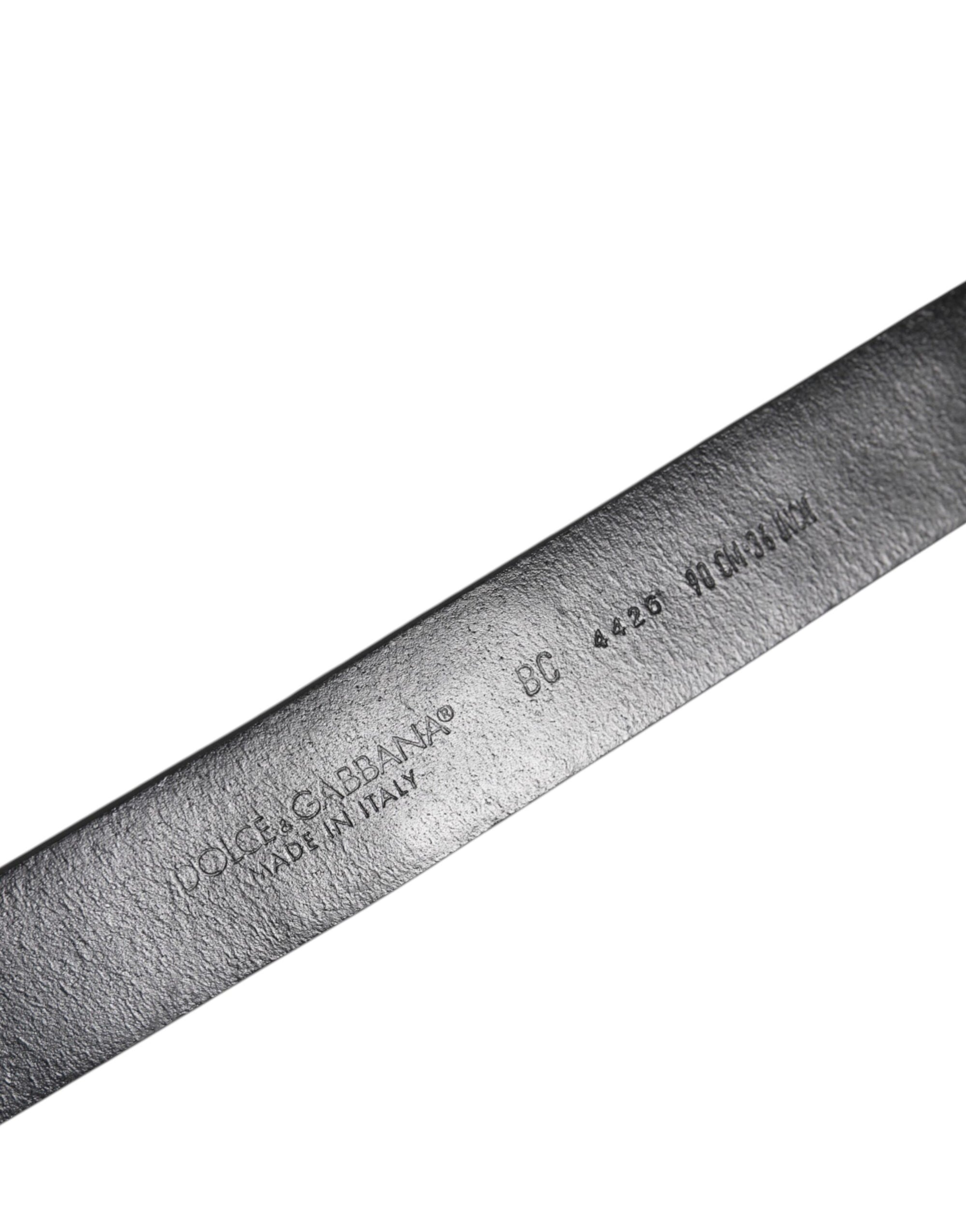 Dolce & Gabbana Black Studded Leather Metal Logo Buckle Belt