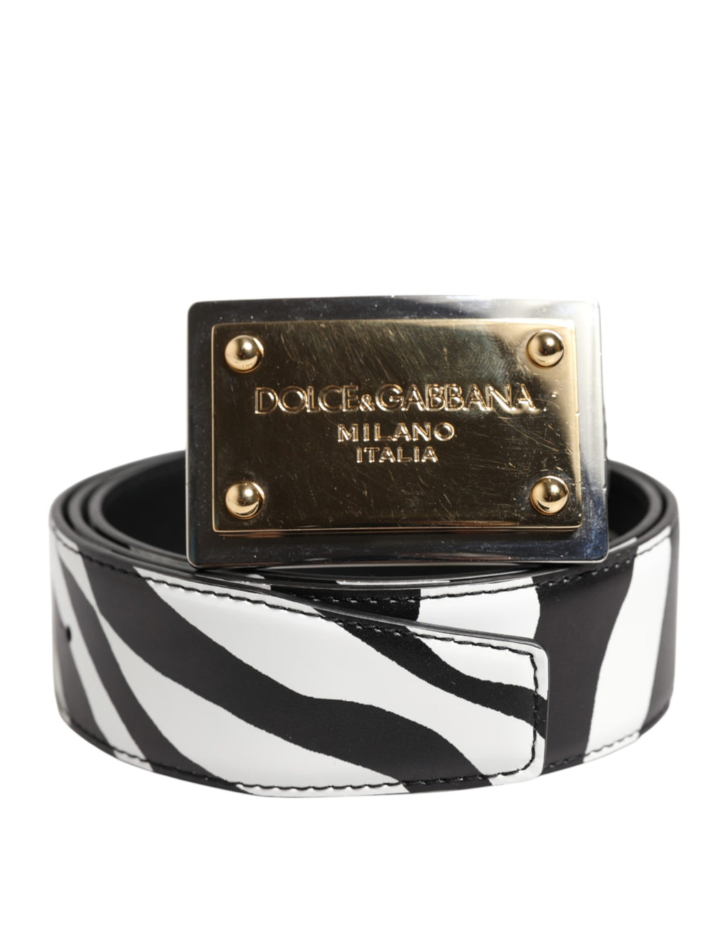 Dolce & Gabbana Black White Zebra Gold Metal Logo Buckle Belt