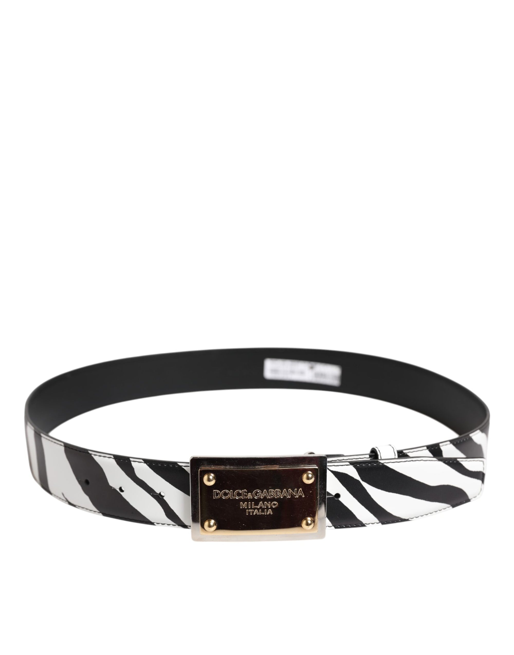 Dolce & Gabbana Black White Zebra Gold Metal Logo Buckle Belt
