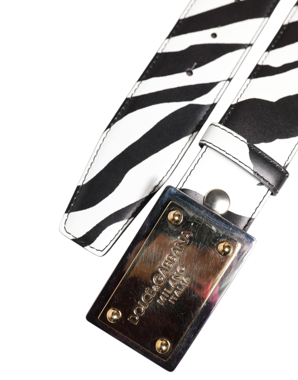 Dolce & Gabbana Black White Zebra Gold Metal Logo Buckle Belt