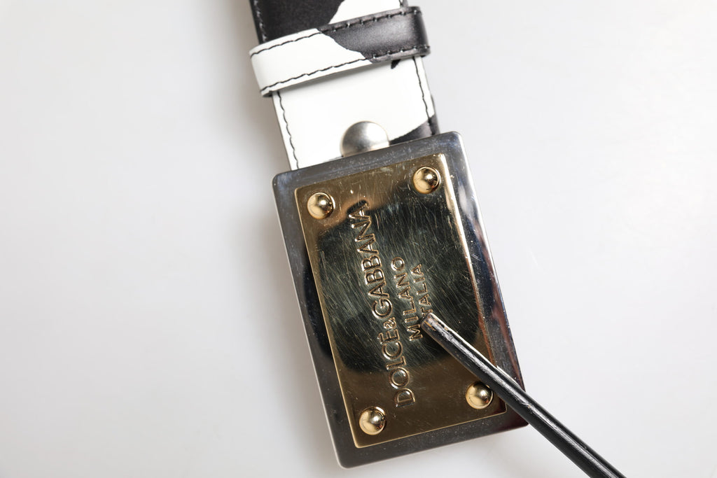 Dolce & Gabbana Black White Zebra Gold Metal Logo Buckle Belt