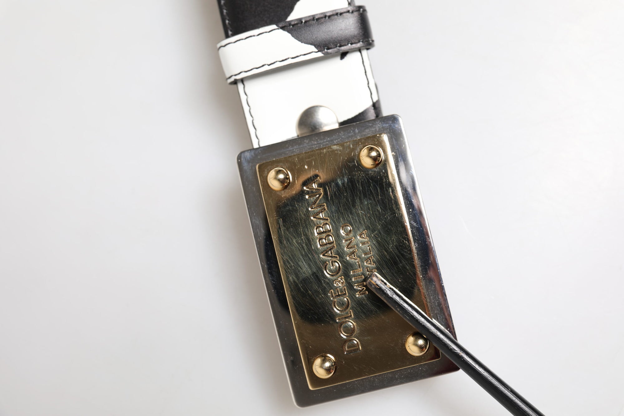 Dolce & Gabbana Black White Zebra Gold Metal Logo Buckle Belt