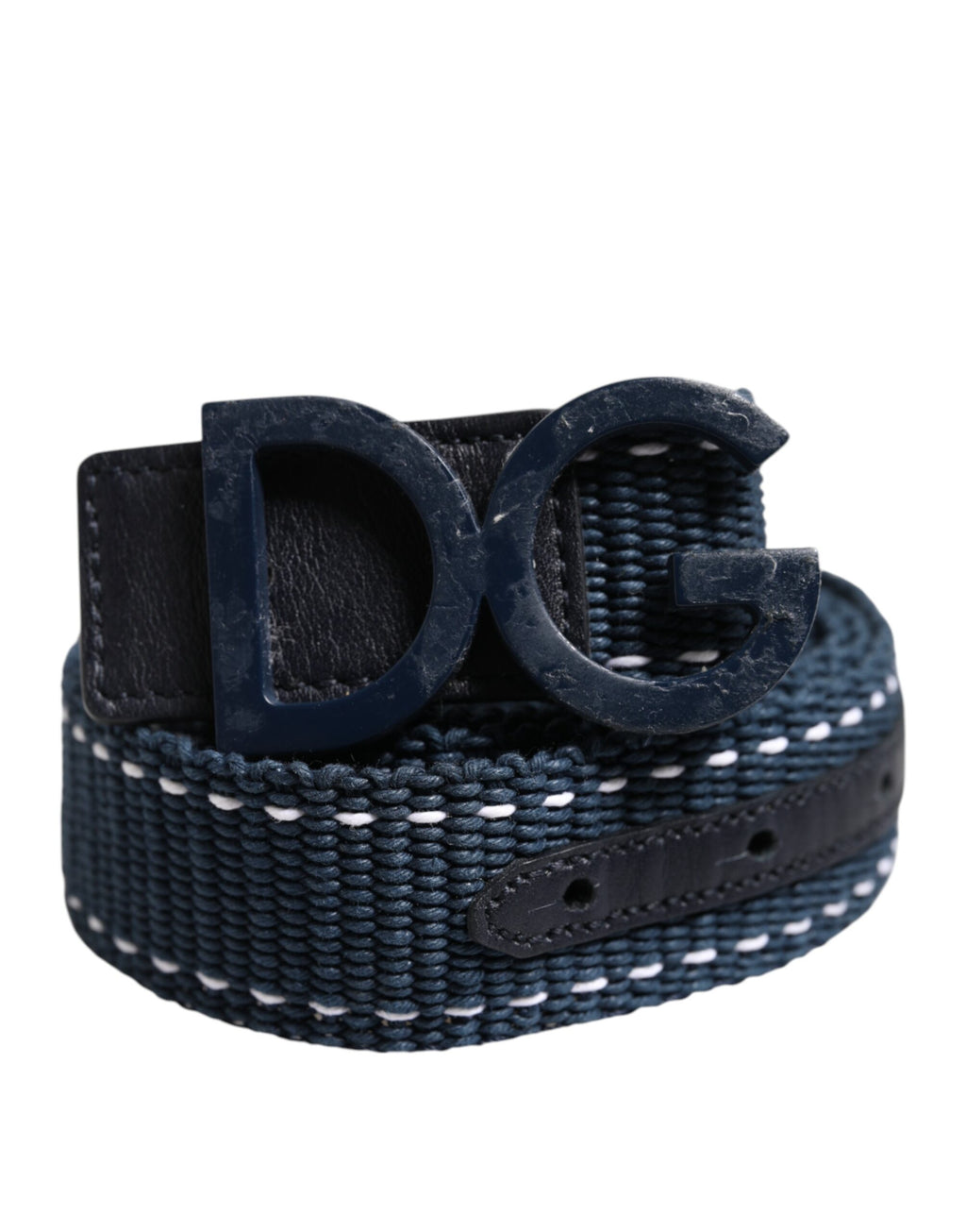 Dolce & Gabbana Blue White Cotton DG Logo Metal Buckle Belt