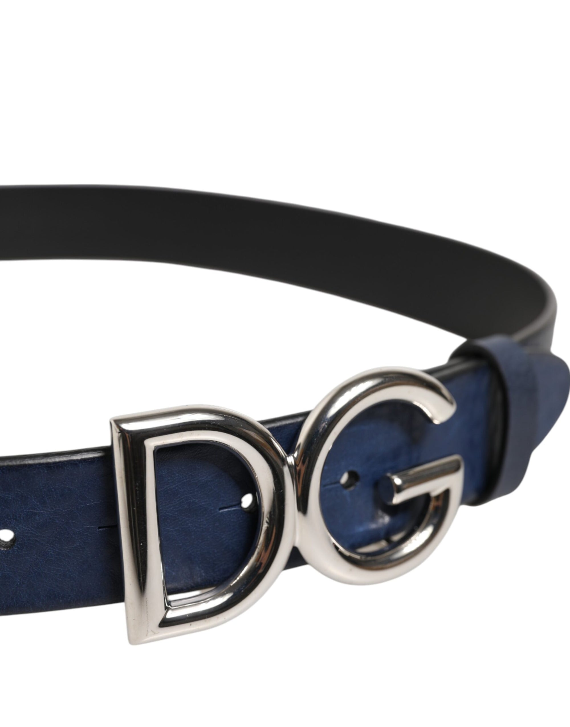 Dolce & Gabbana Blue Classic Silver Metal DG Logo Buckle Belt