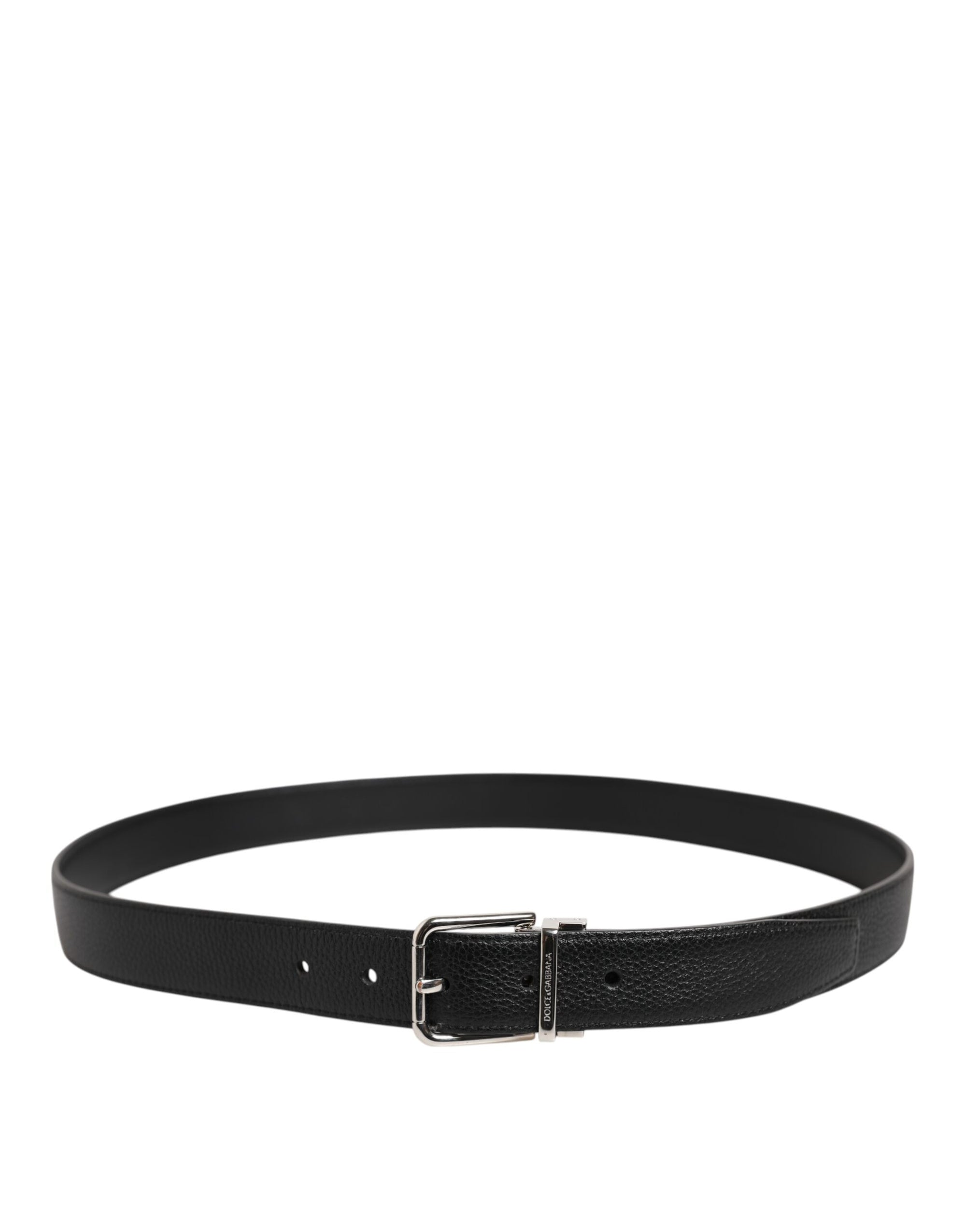 Dolce & Gabbana Black Classic Leather Silver Tone Buckle Belt