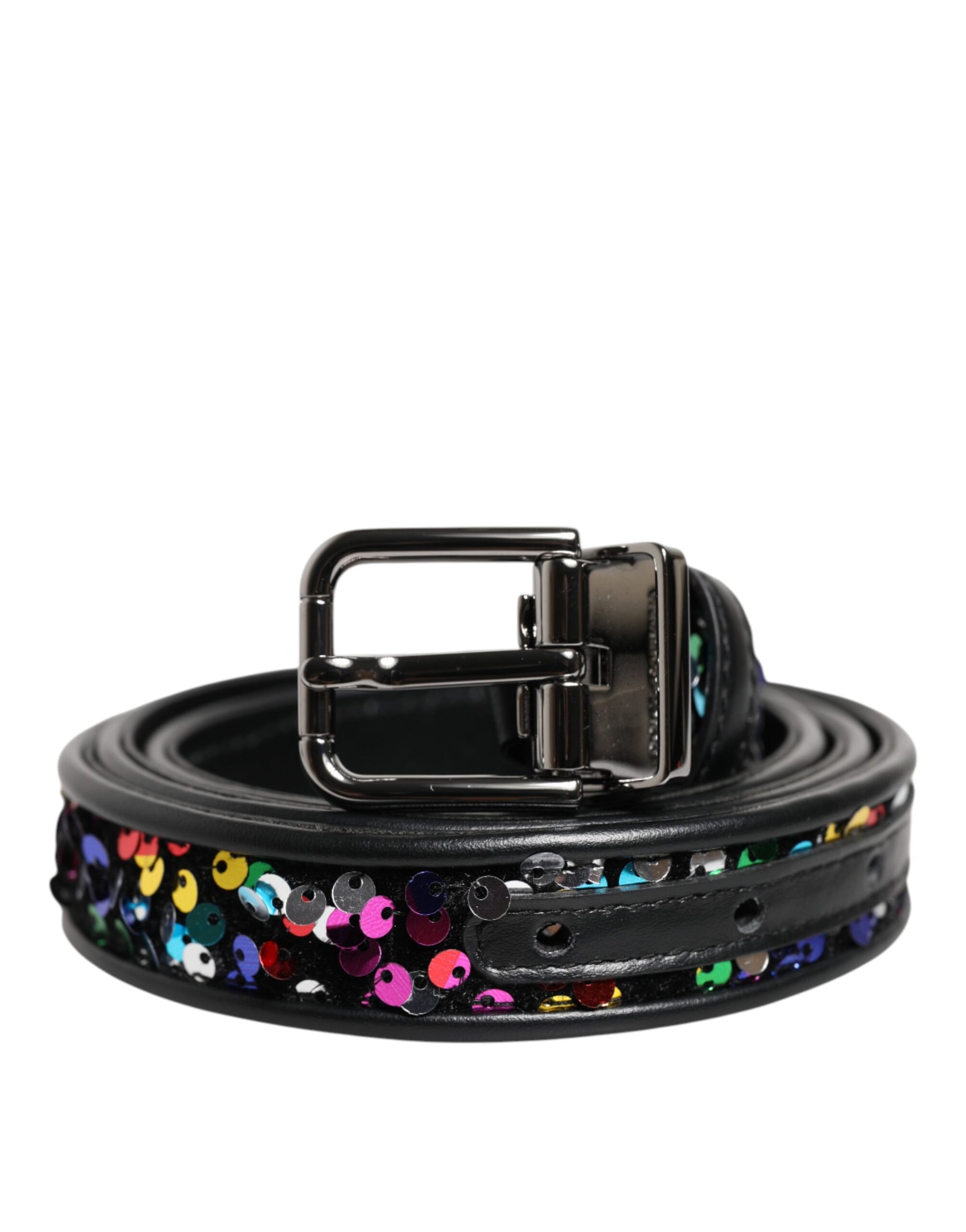 Dolce & Gabbana Black Sequin Embellished Metal Buckle Belt