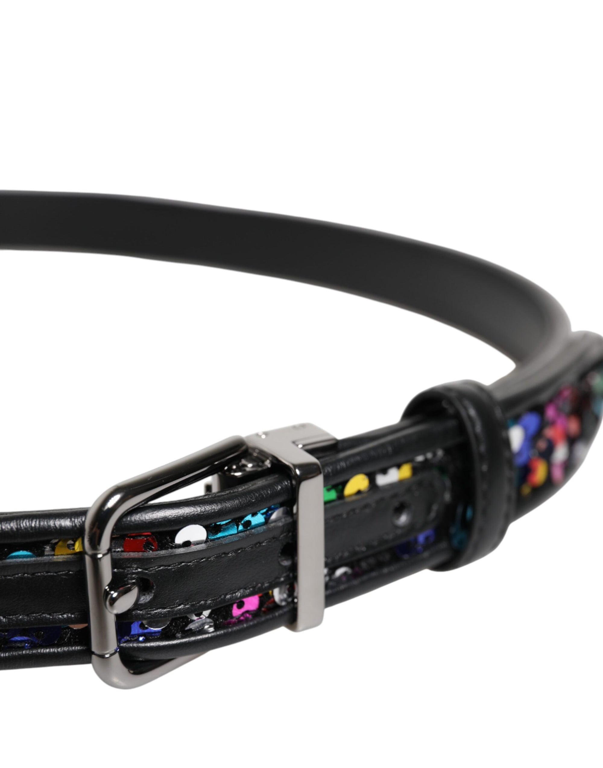 Dolce & Gabbana Black Sequin Embellished Metal Buckle Belt