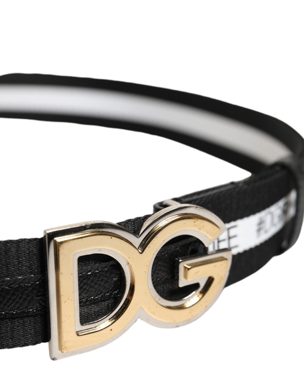 Dolce & Gabbana Black Cotton Gold Tone Metal DG Buckle Belt