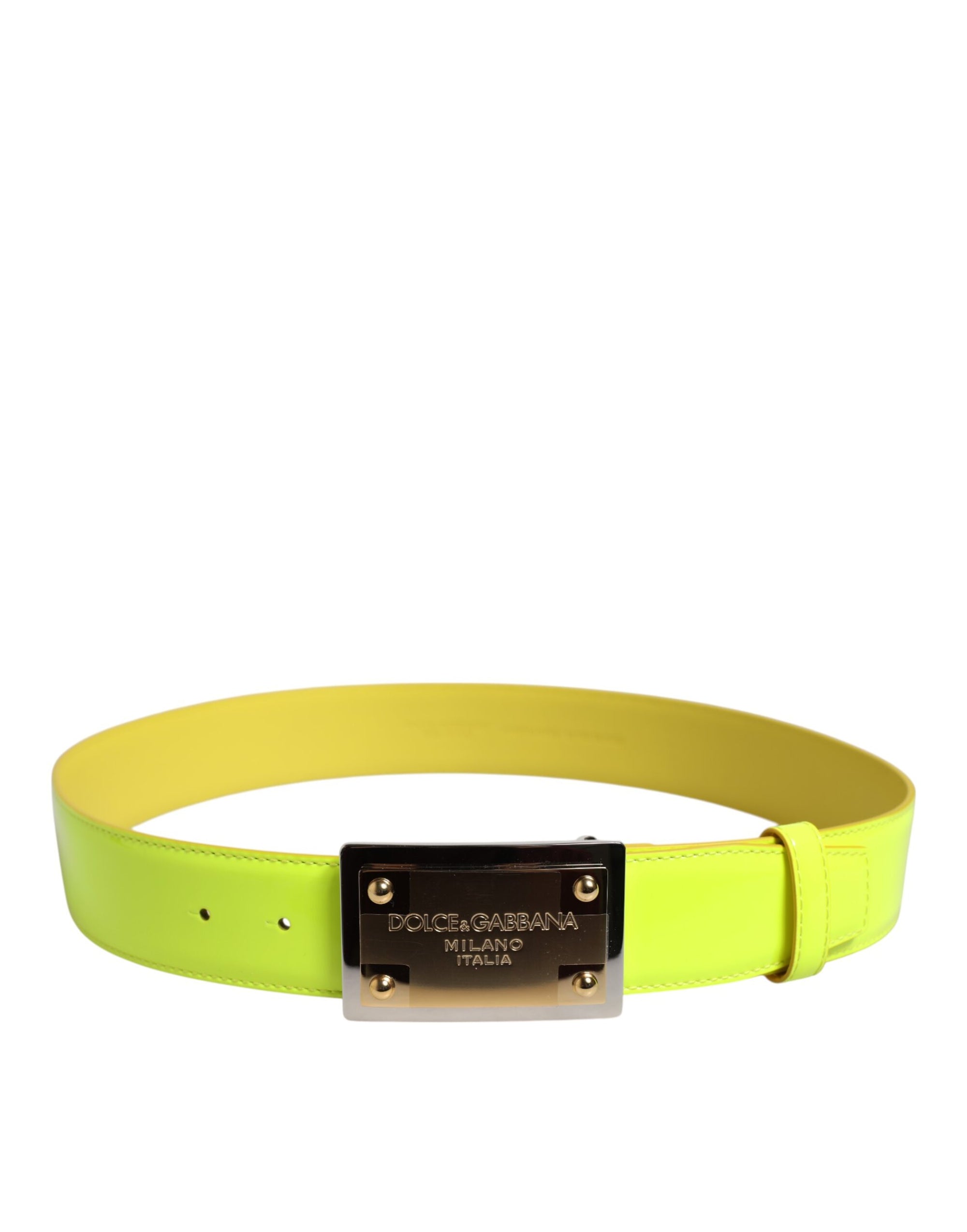 Dolce & Gabbana Yellow Green Classic Metal Logo Buckle Belt
