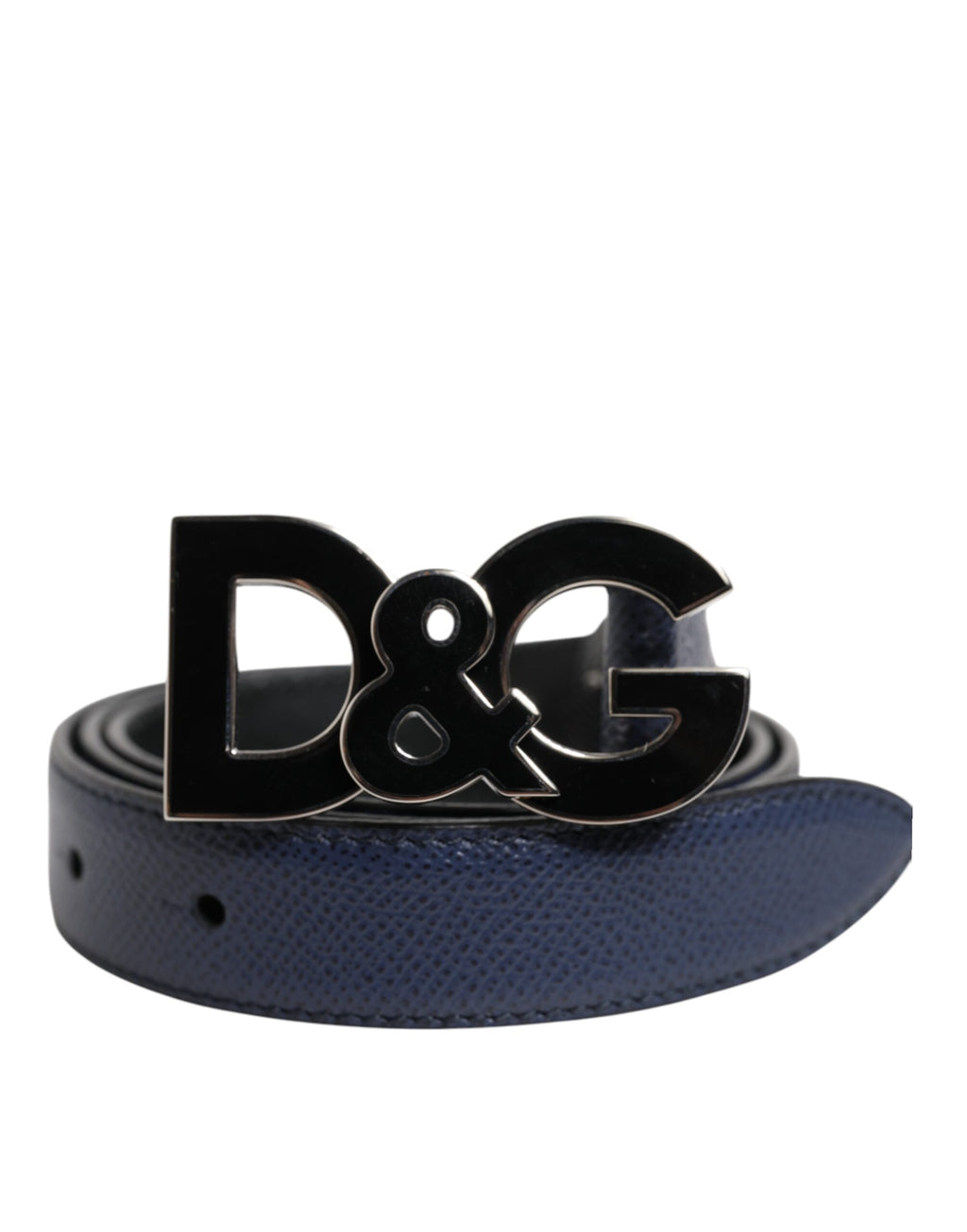 Dolce & Gabbana Blue Leather Classic Metal DG Logo Buckle Belt