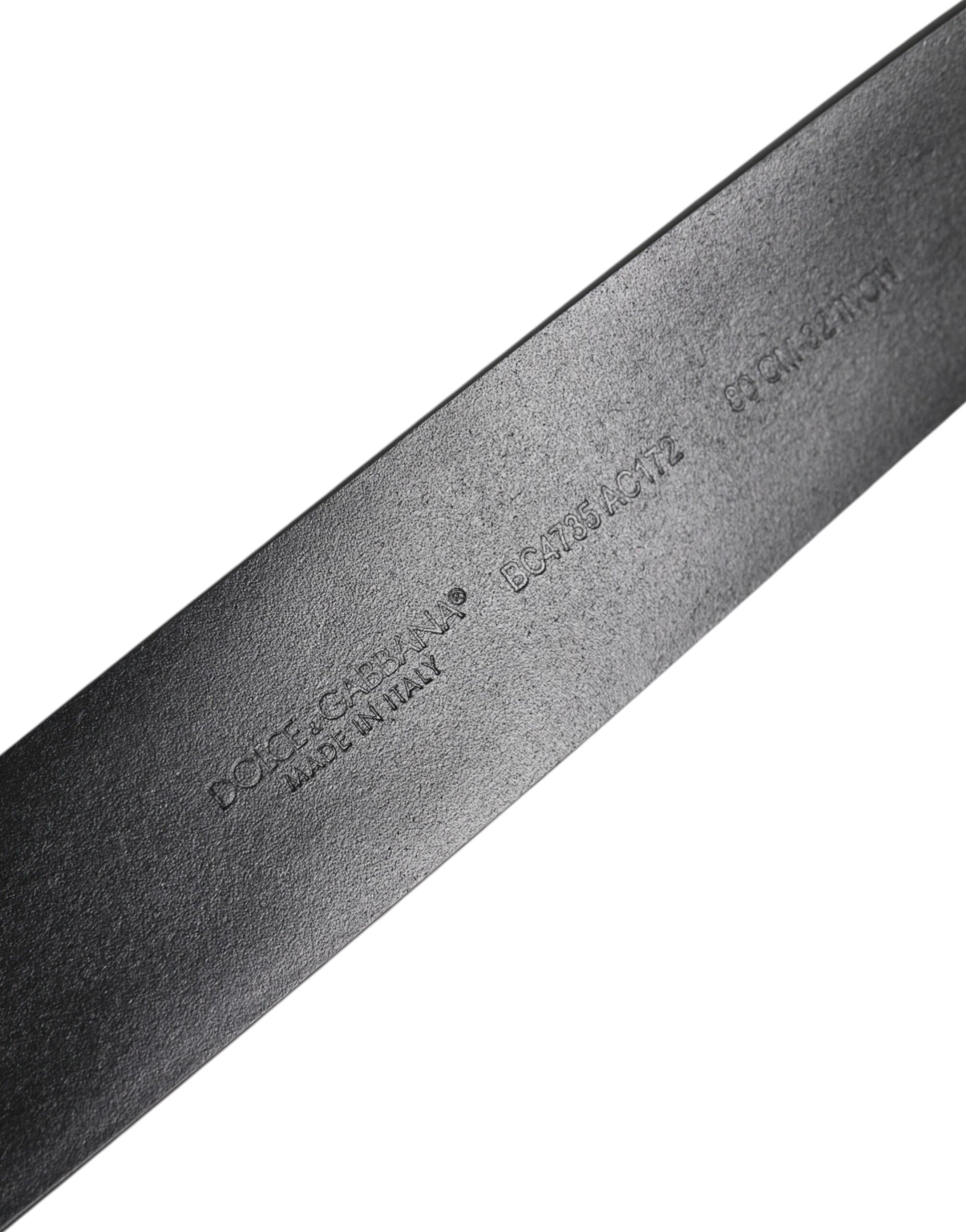 Dolce & Gabbana Black Leather Studded DG Metal Buckle Belt