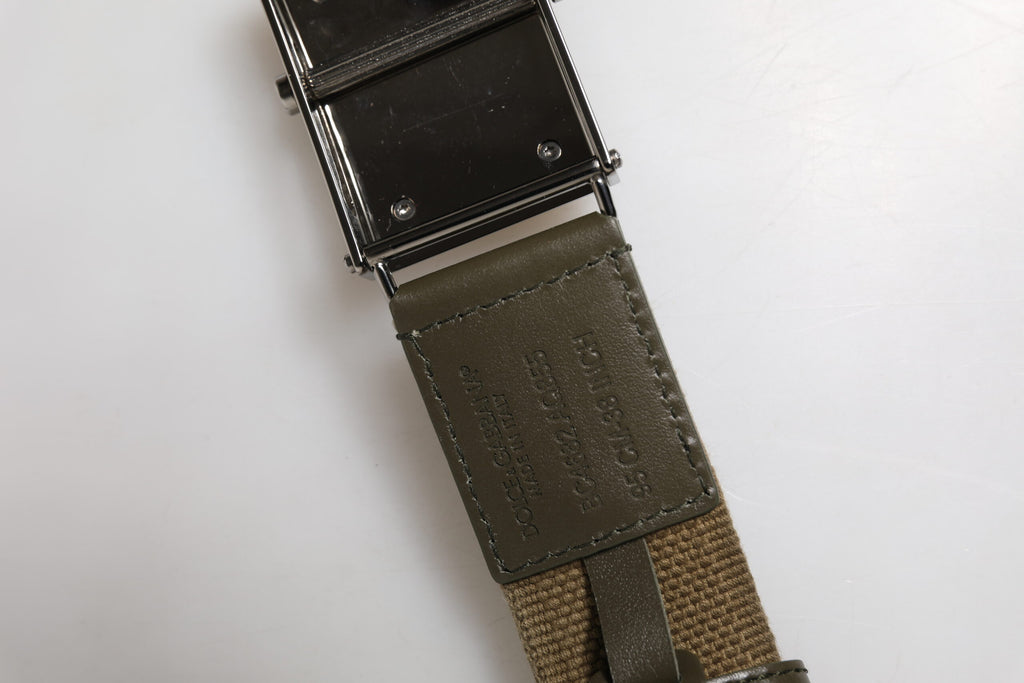 Dolce & Gabbana Military Green Nylon Logo Metal Buckle Belt