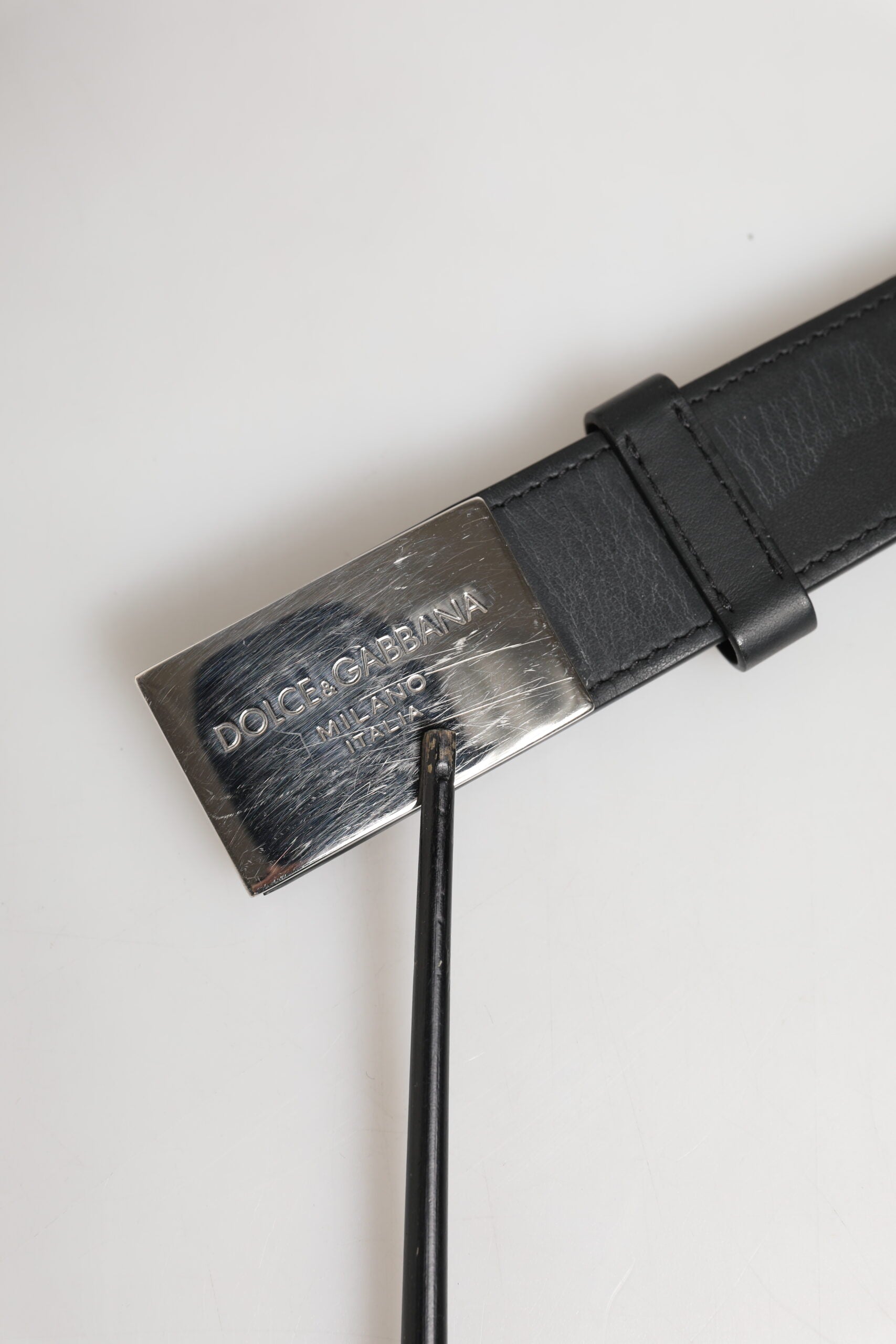 Dolce & Gabbana Black Leather Classic Metal Logo Buckle Belt