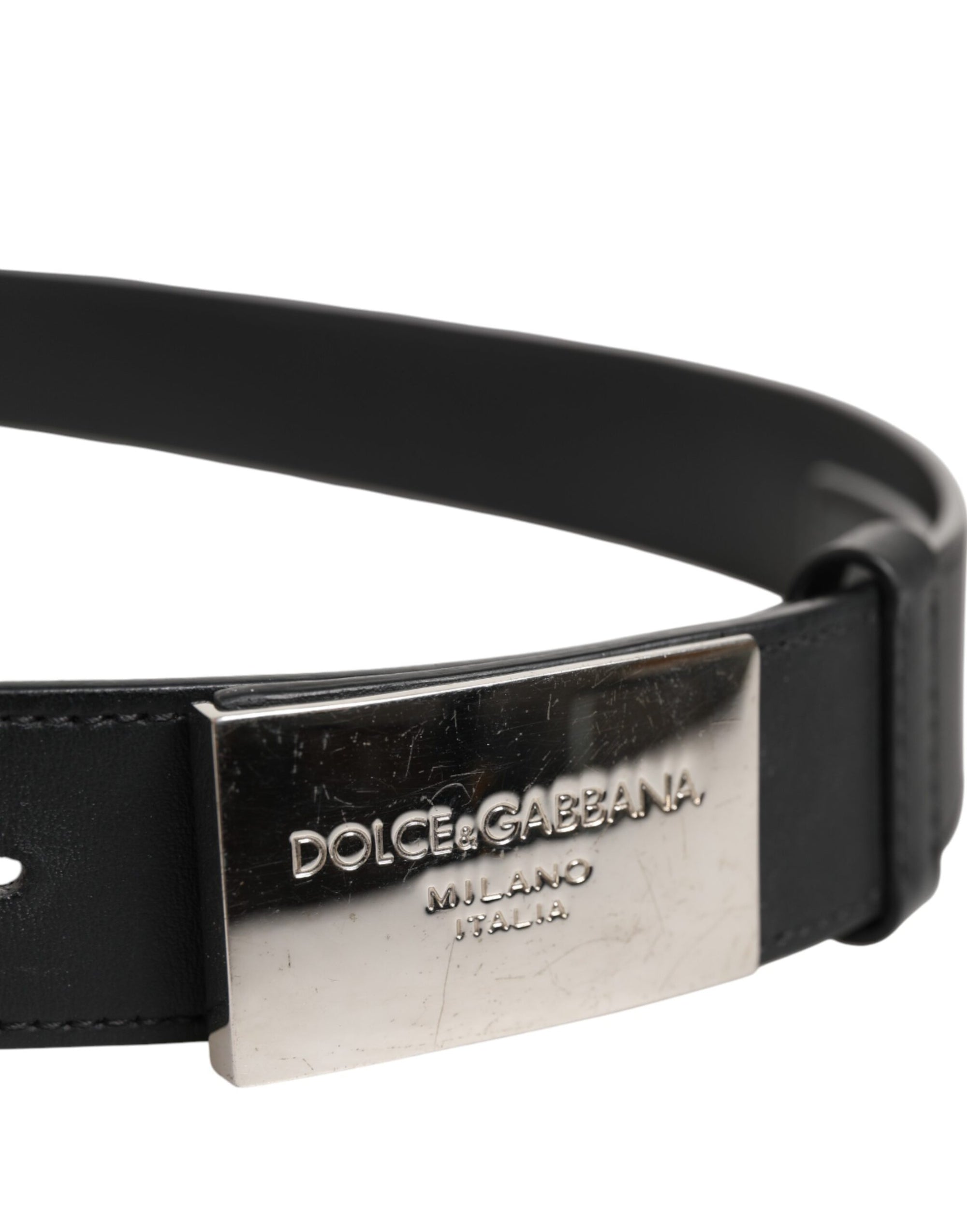 Dolce & Gabbana Black Leather Classic Metal Logo Buckle Belt