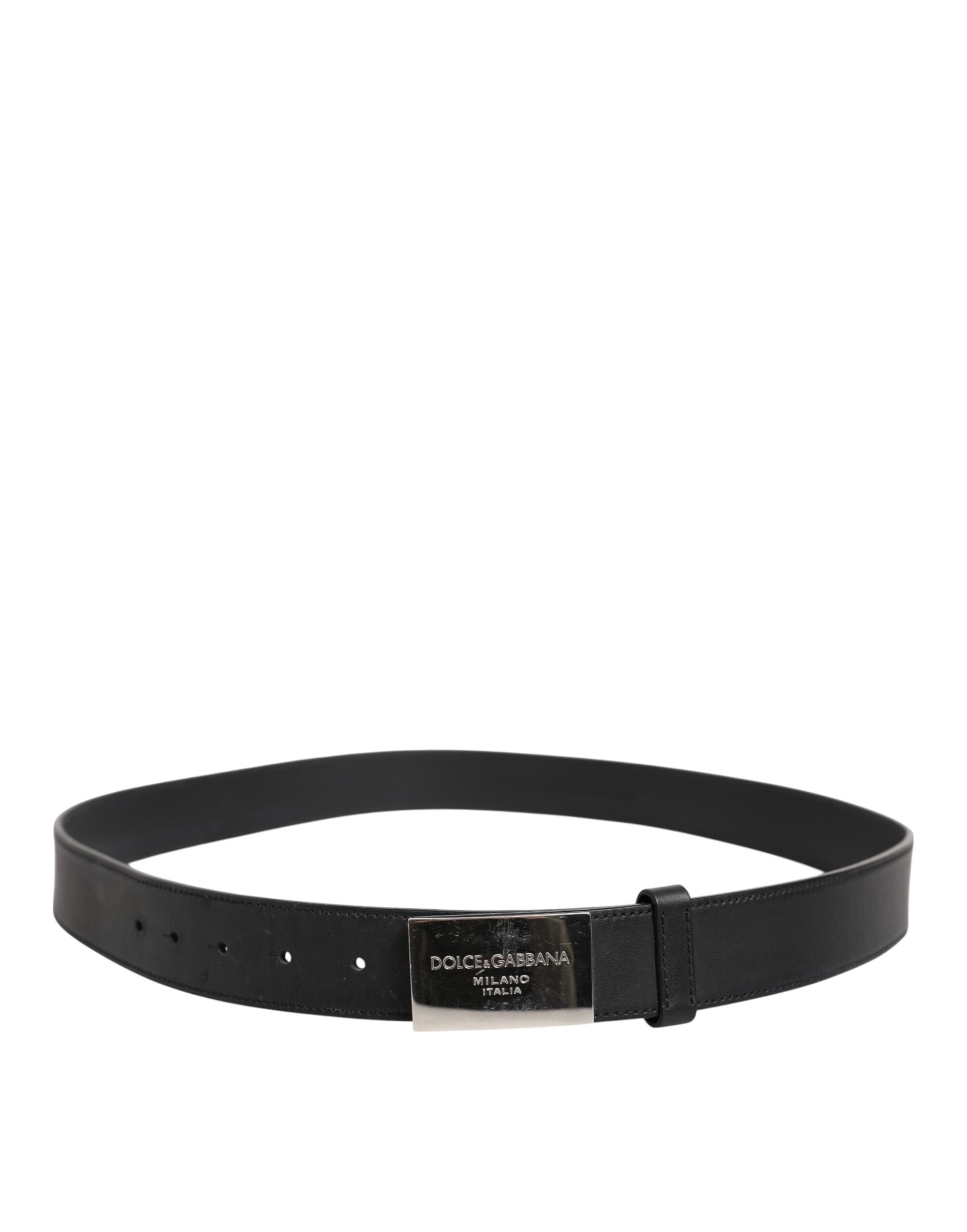 Dolce & Gabbana Black Leather Classic Metal Logo Buckle Belt