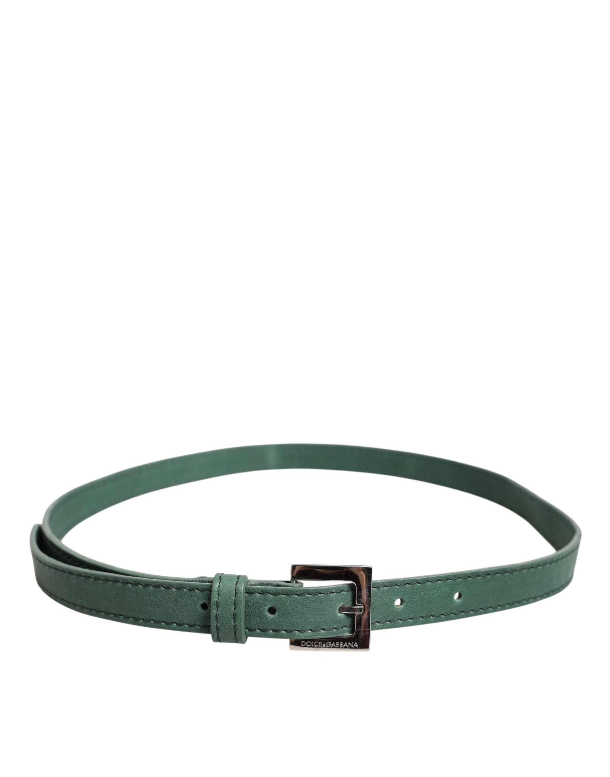 Dolce & Gabbana Dark Green Leather Silver Metal Buckle Belt