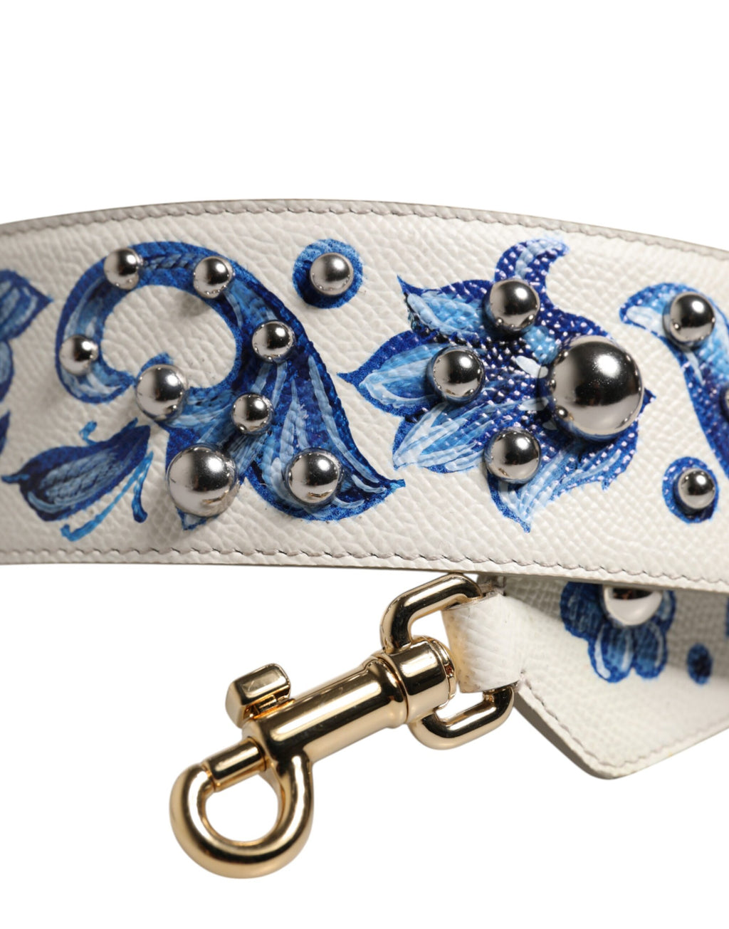 Dolce & Gabbana White Blue Floral Leather Stud Accessory Shoulder Strap