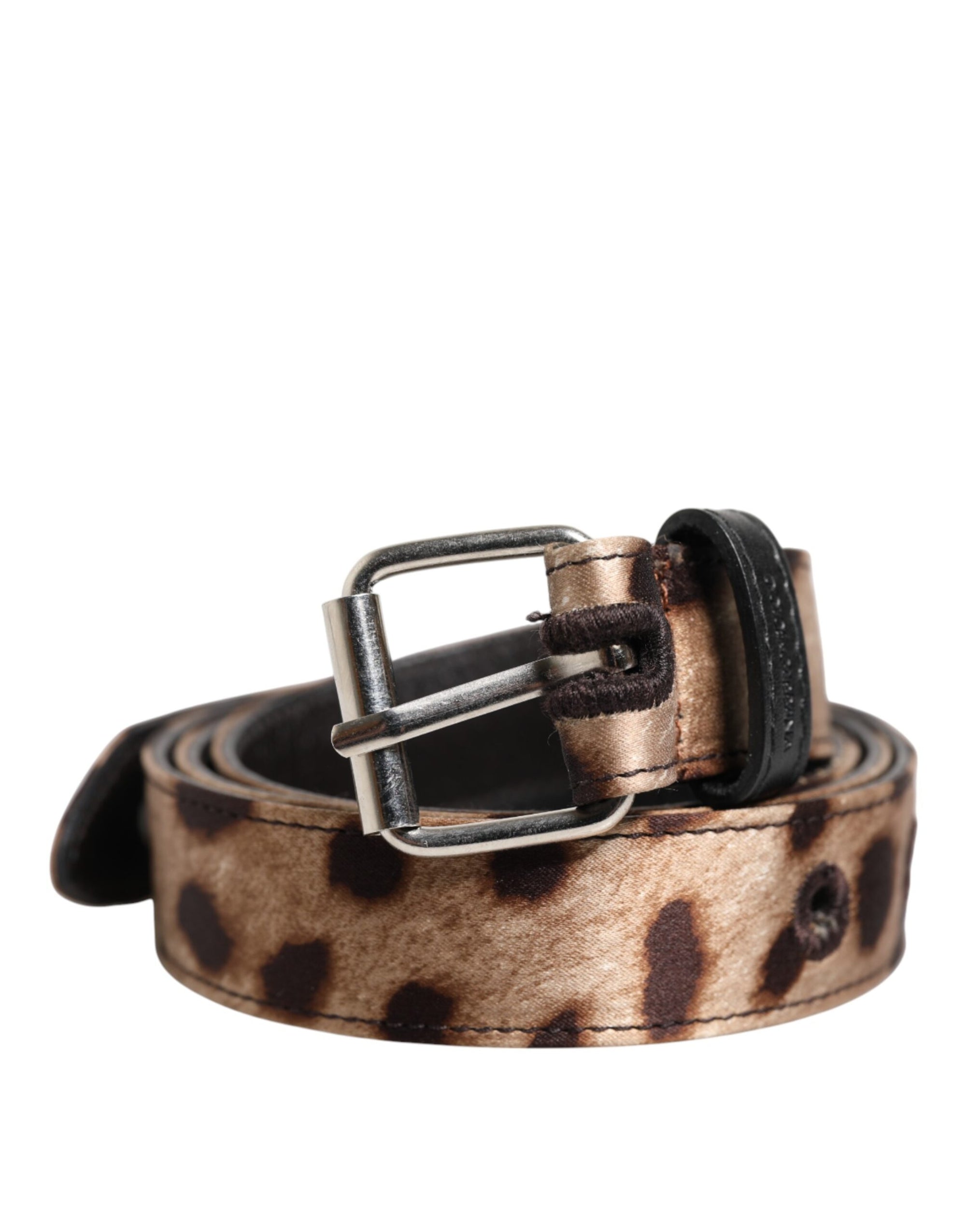 Dolce & Gabbana Brown Leopard Silver Metal Buckle Belt