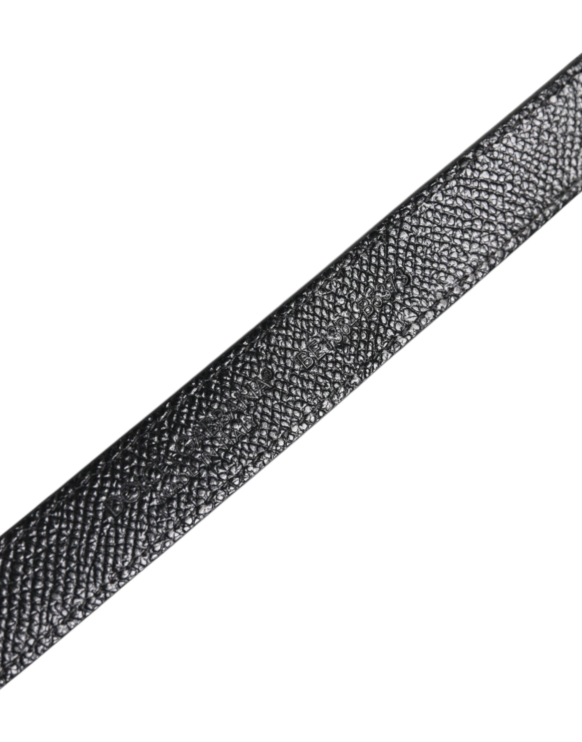 Dolce & Gabbana Black Leather Square Metal Buckle Cintura Belt