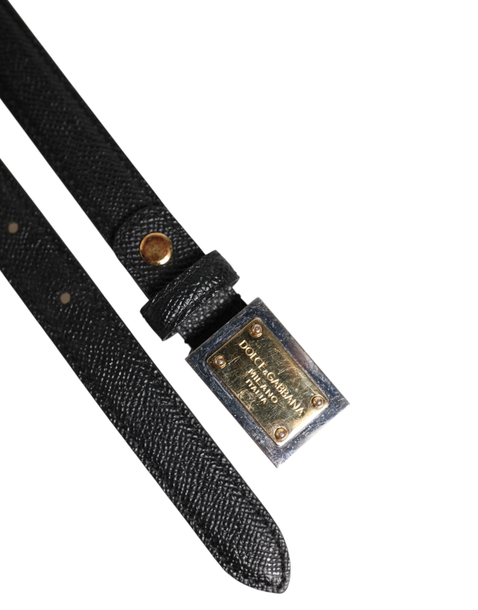 Dolce & Gabbana Black Leather Square Metal Buckle Cintura Belt