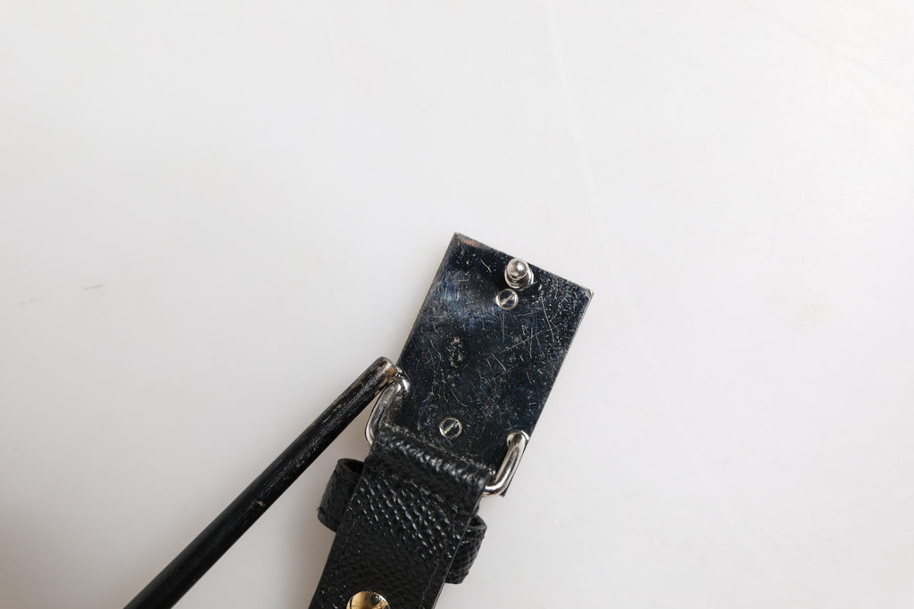 Dolce & Gabbana Black Leather Square Metal Buckle Cintura Belt