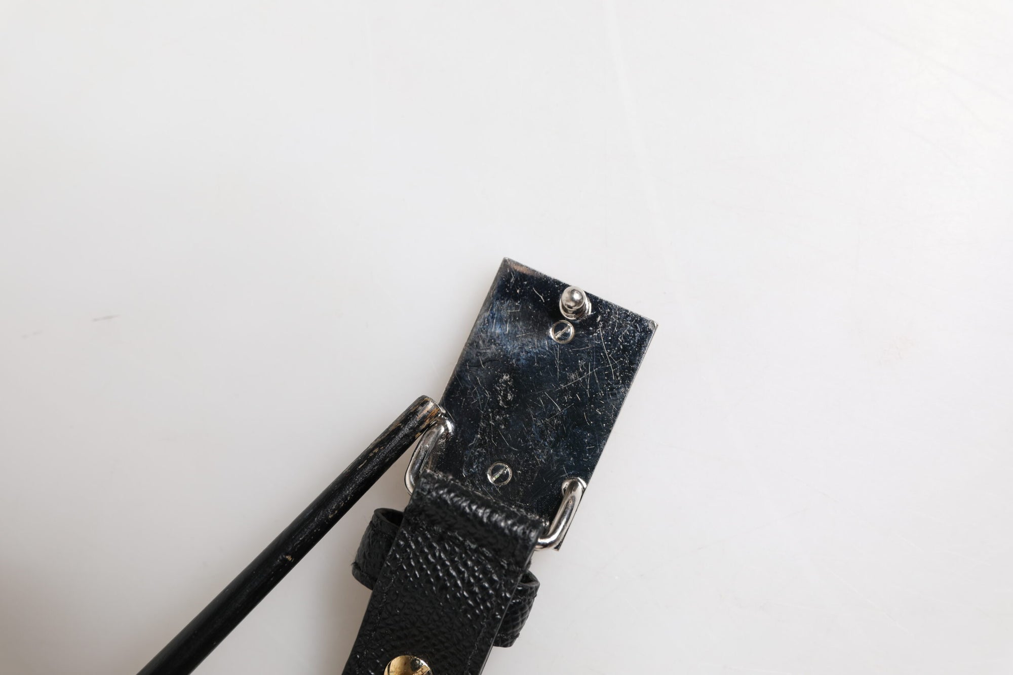 Dolce & Gabbana Black Leather Square Metal Buckle Cintura Belt