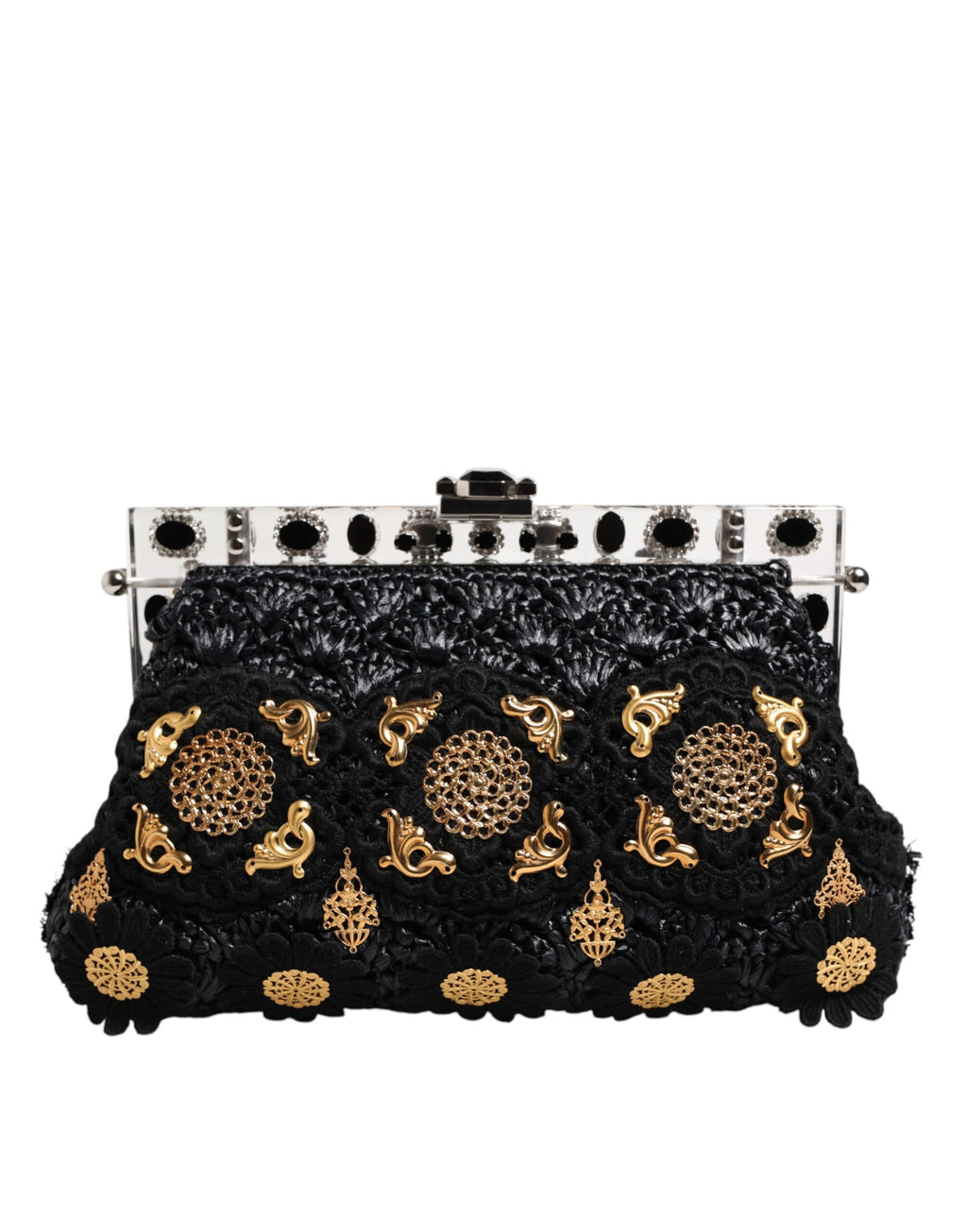 Dolce & Gabbana Black Tassel Gold Baroque Crystal Evening Clutch Bag