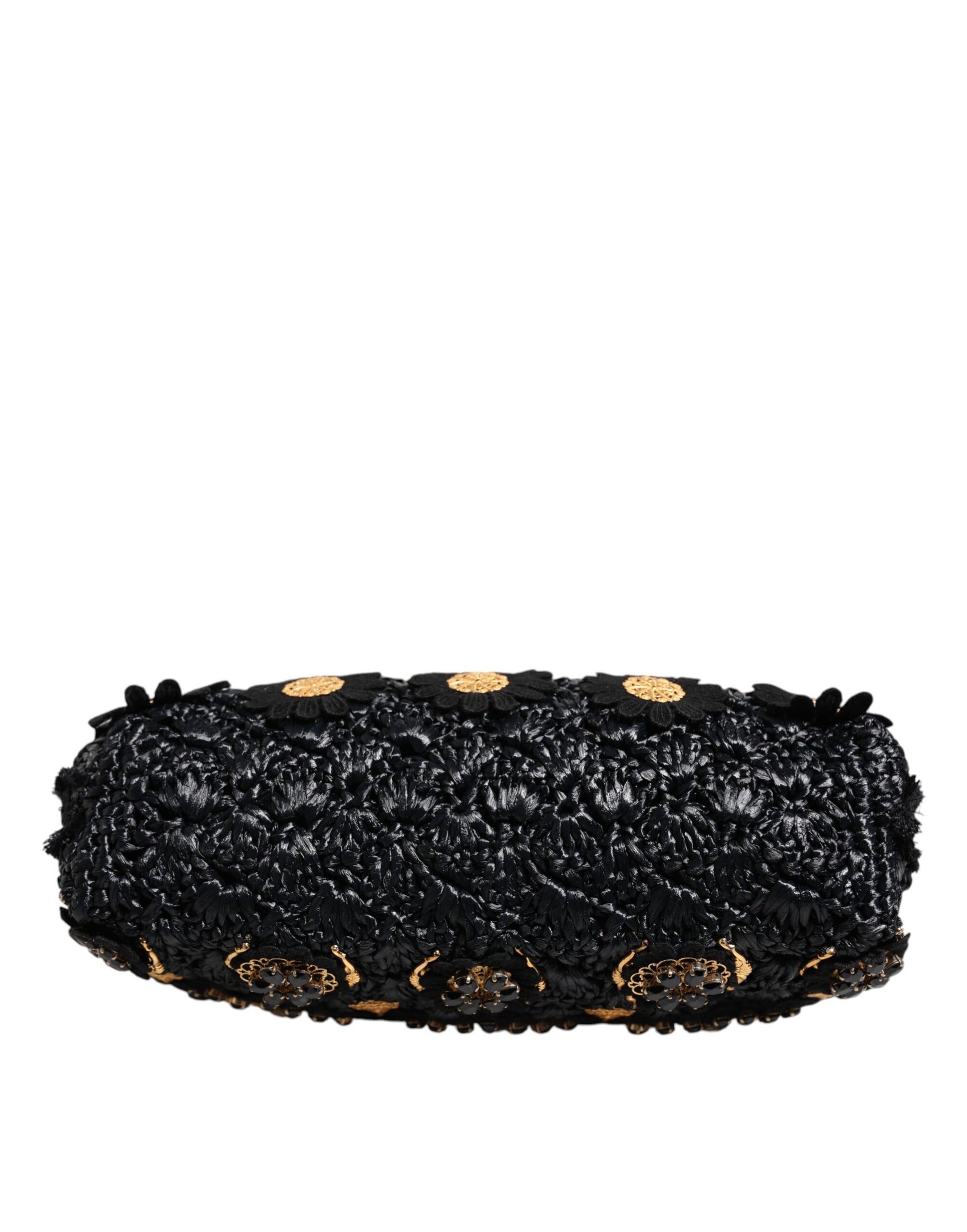 Dolce & Gabbana Black Tassel Gold Baroque Crystal Evening Clutch Bag