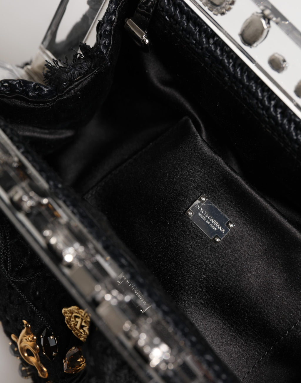 Dolce & Gabbana Black Tassel Gold Baroque Crystal Evening Clutch Bag