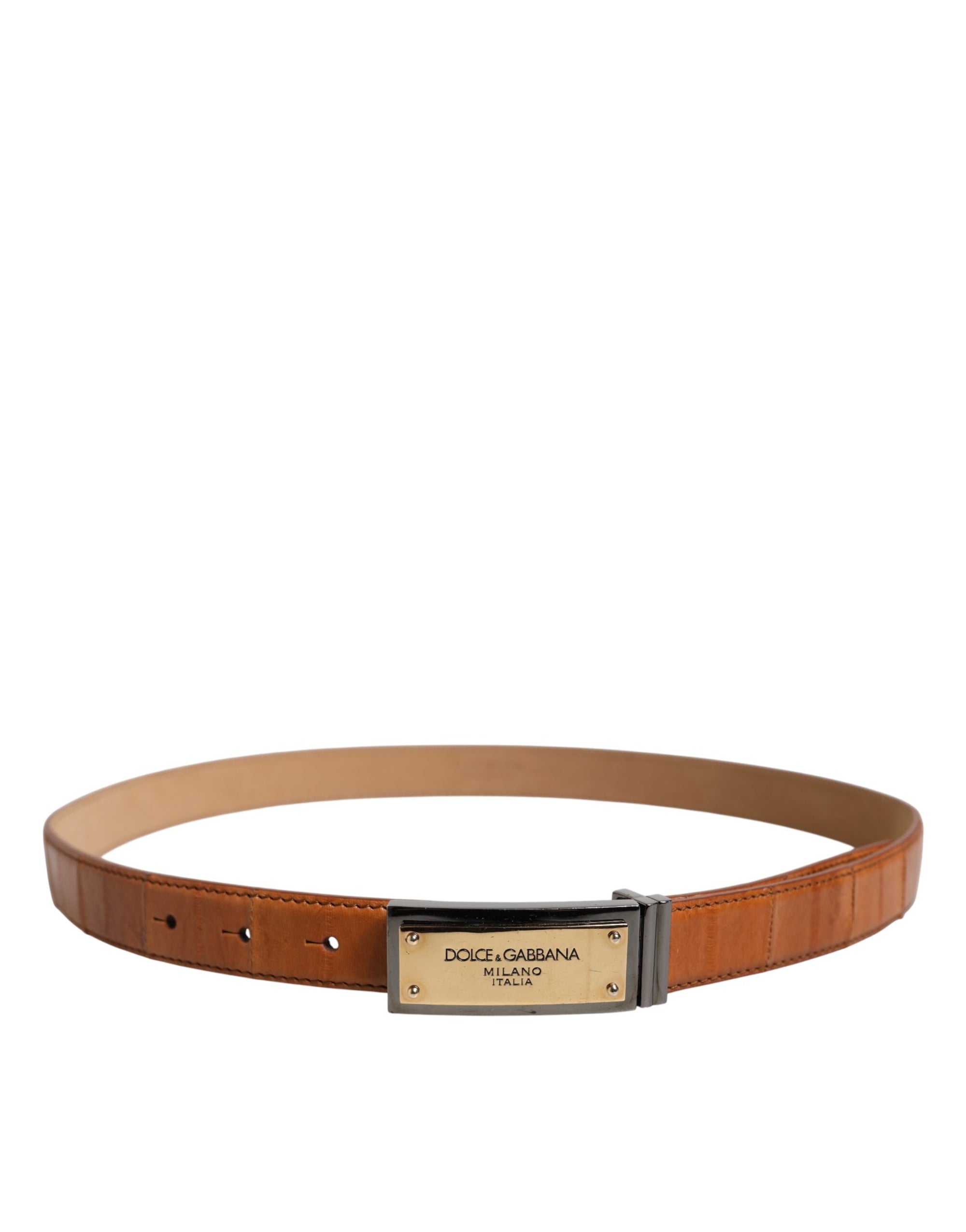 Dolce & Gabbana Browned Off Leather Gold DG Logo Buckle Belt