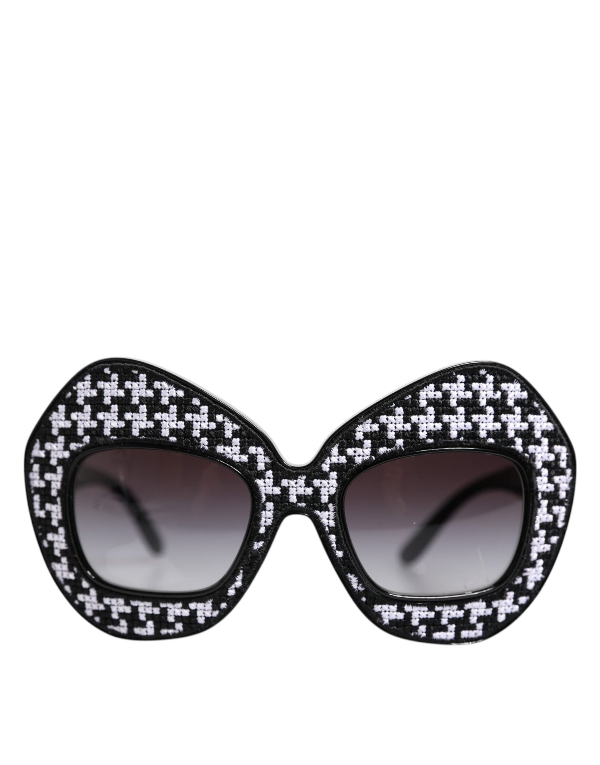 Dolce & Gabbana Black White PIED DE POULE Print Oversized Shades Sunglasses
