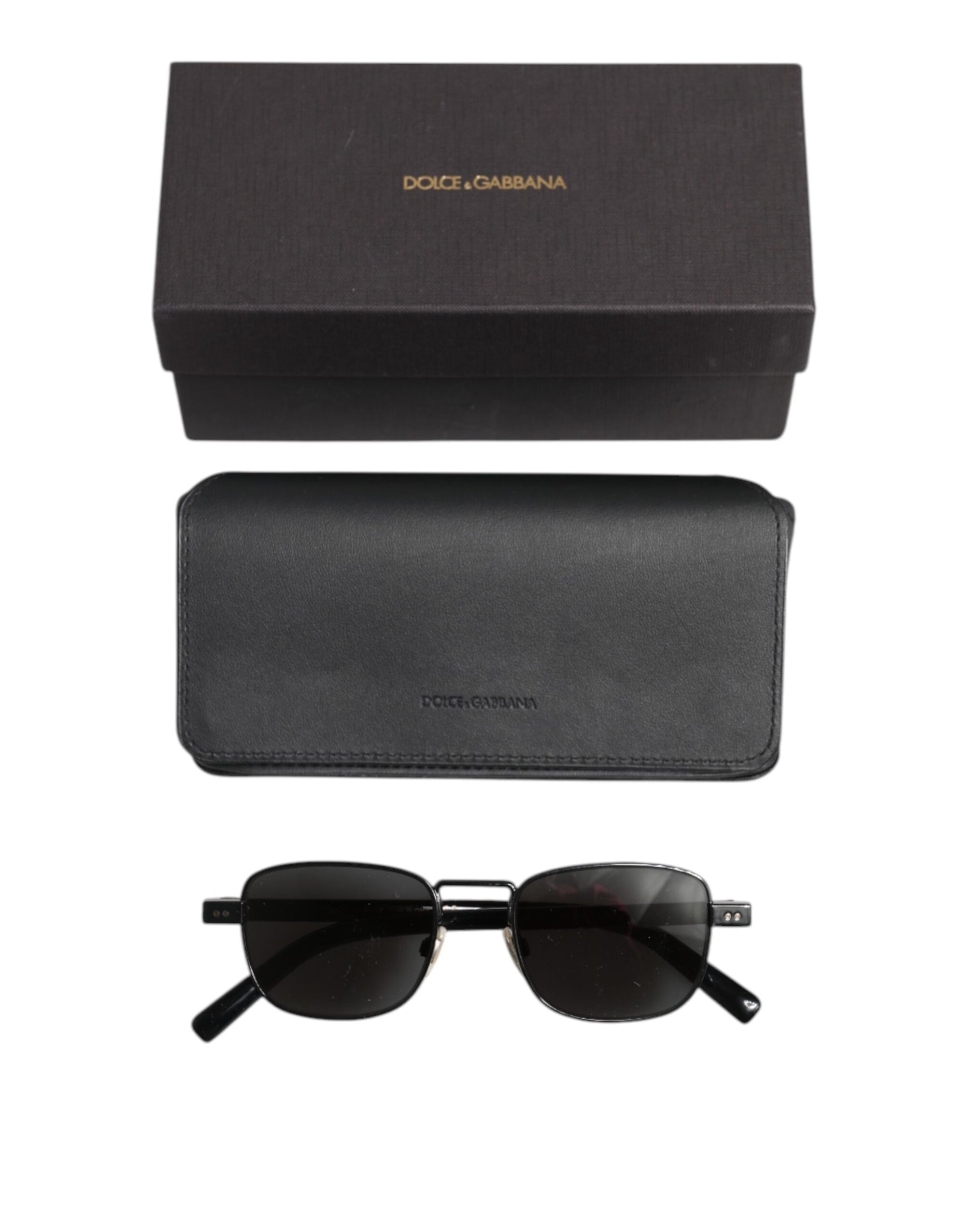 Dolce & Gabbana Black Metal Frame Square Lenses DG2222 Eyewear Sunglasses